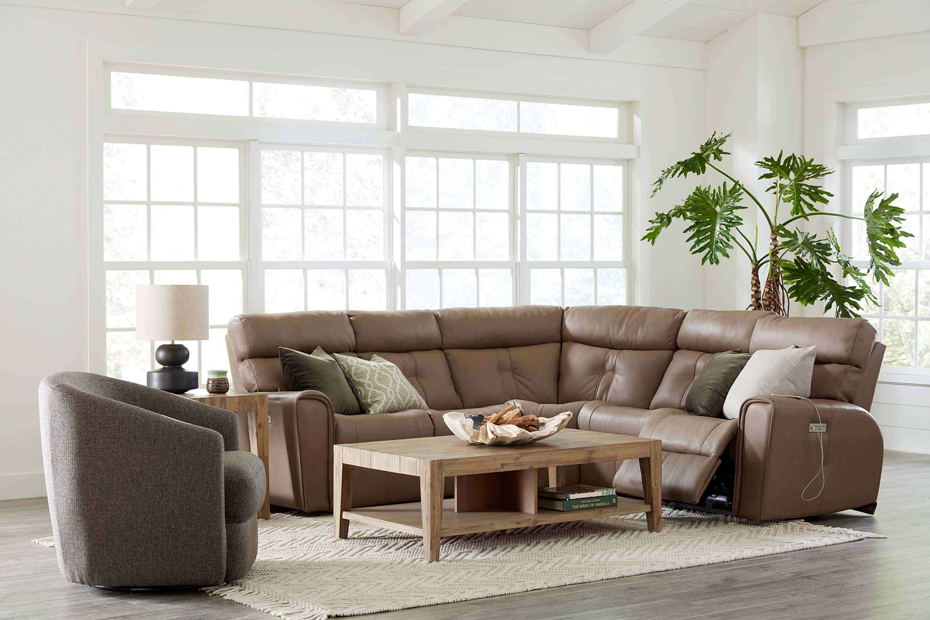 Acacia Leather Power Reclining Sectional With Articulating Headrest - Image 3