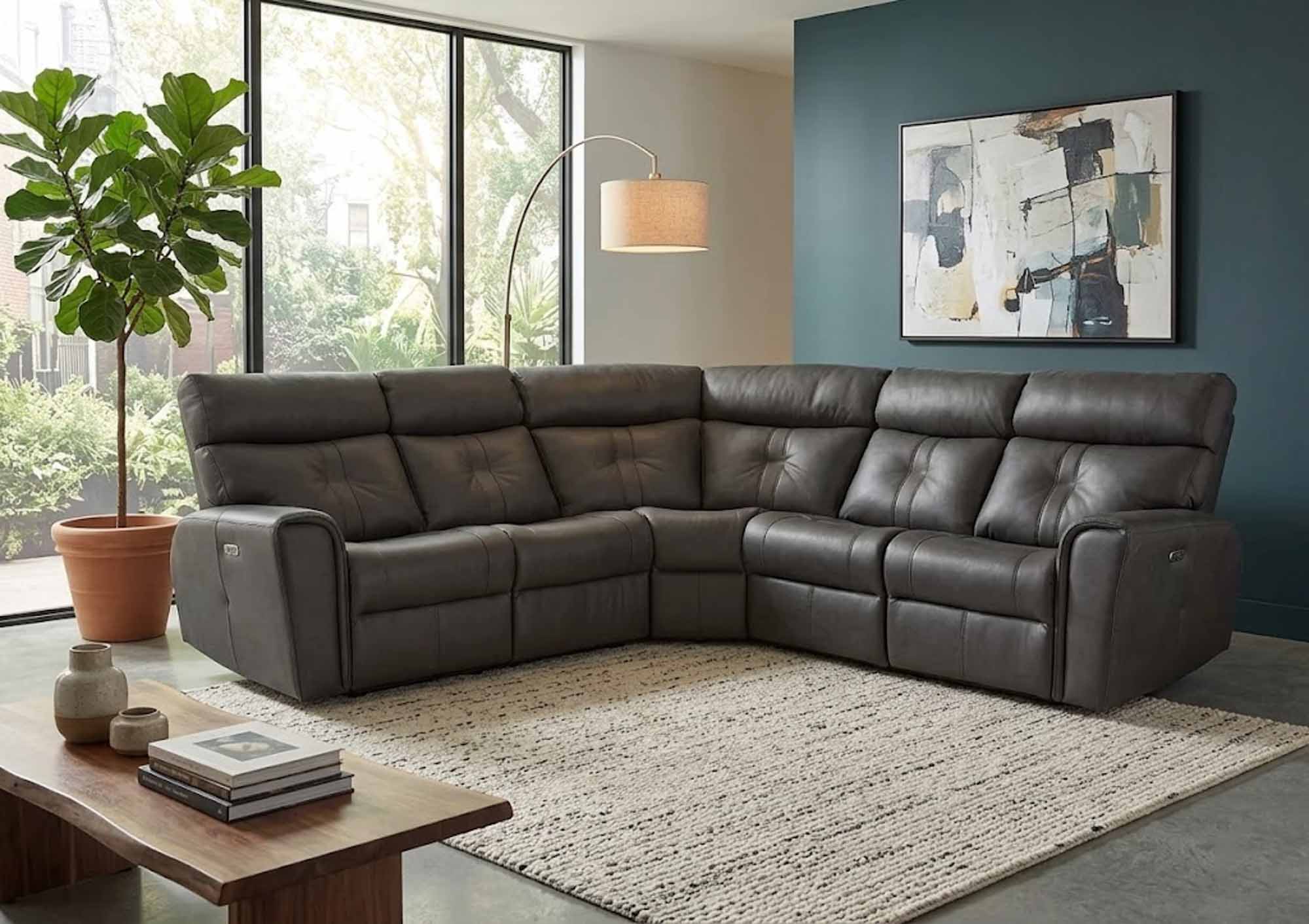 Acacia Leather Power Reclining Sectional With Articulating Headrest - Image 5