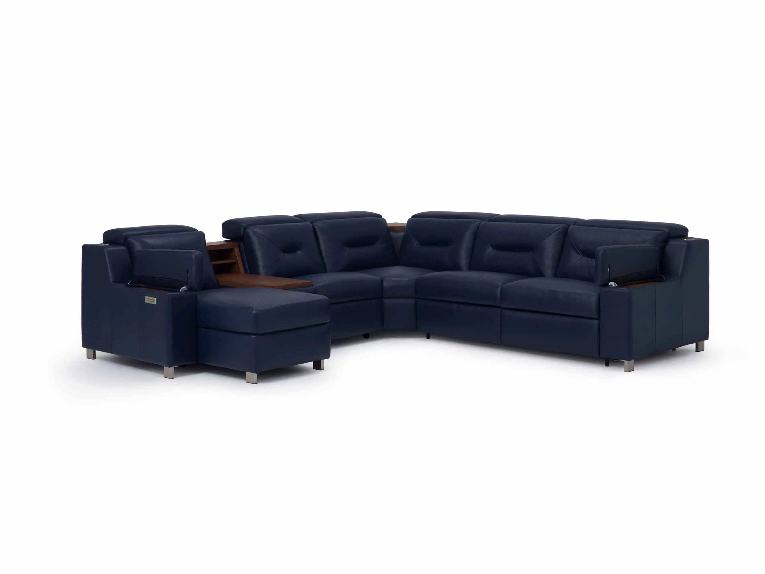 Apex Leather Power Reclining Sectional With Articulating Headrest