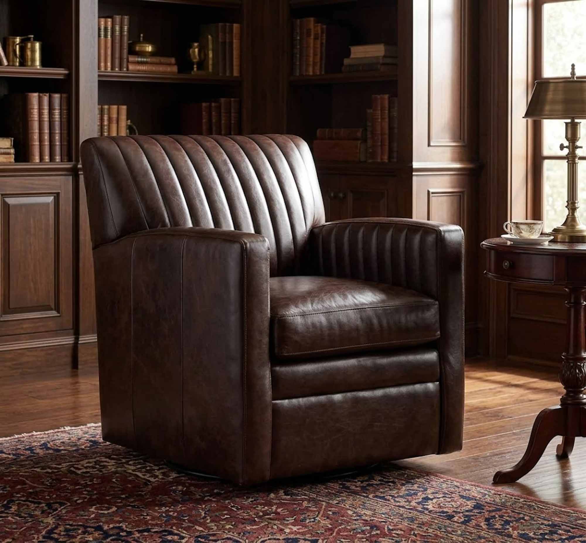 Barnabus Leather Swivel Chair - Image 6