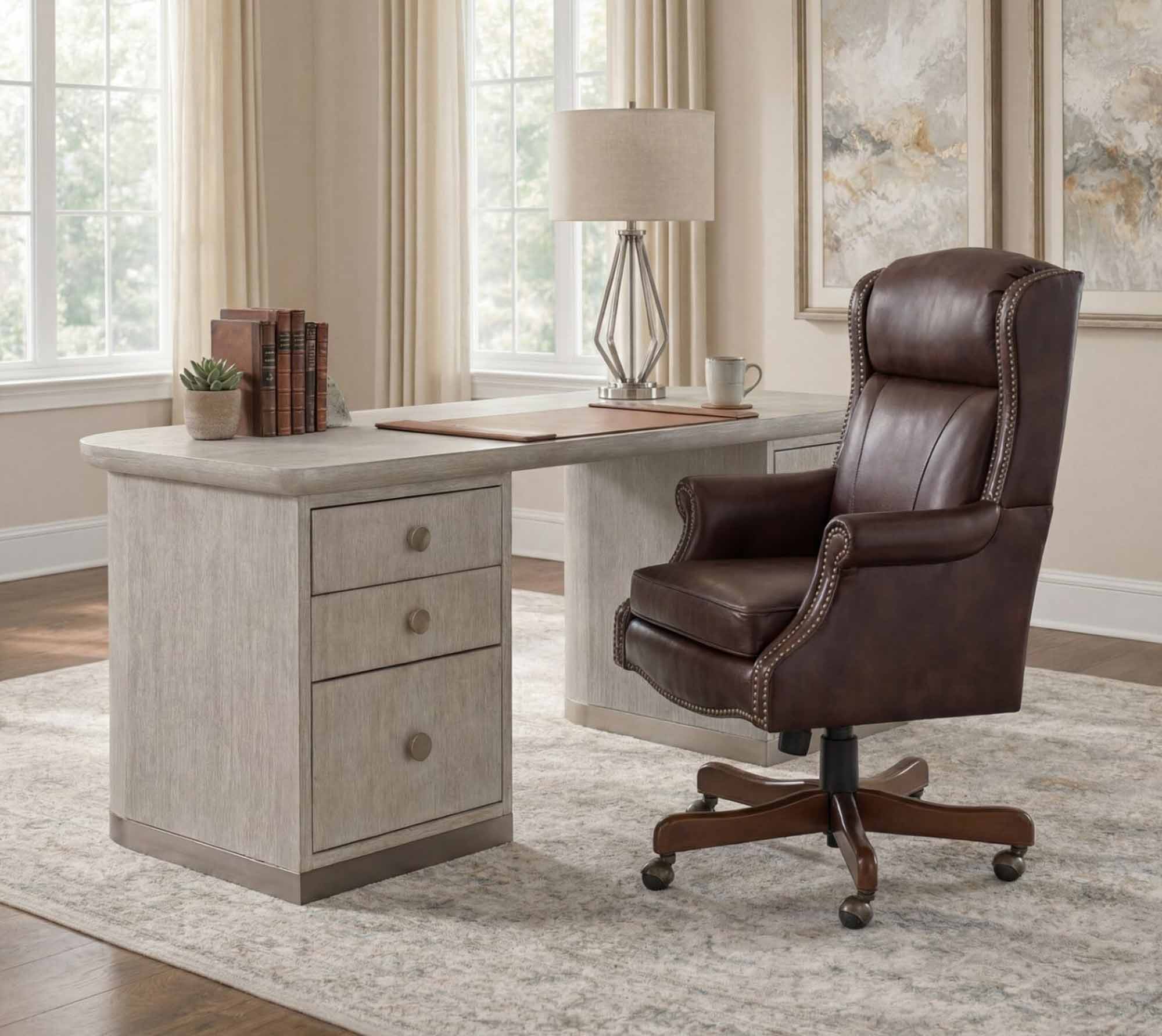 Brown Leather Swivel Tilt Executive Chair - Image 3