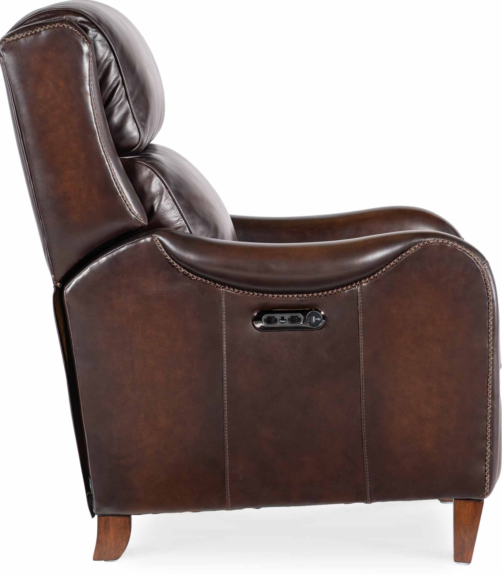 Carrington Leather Power Recliner With Articulating Headrest In Brown - Image 3