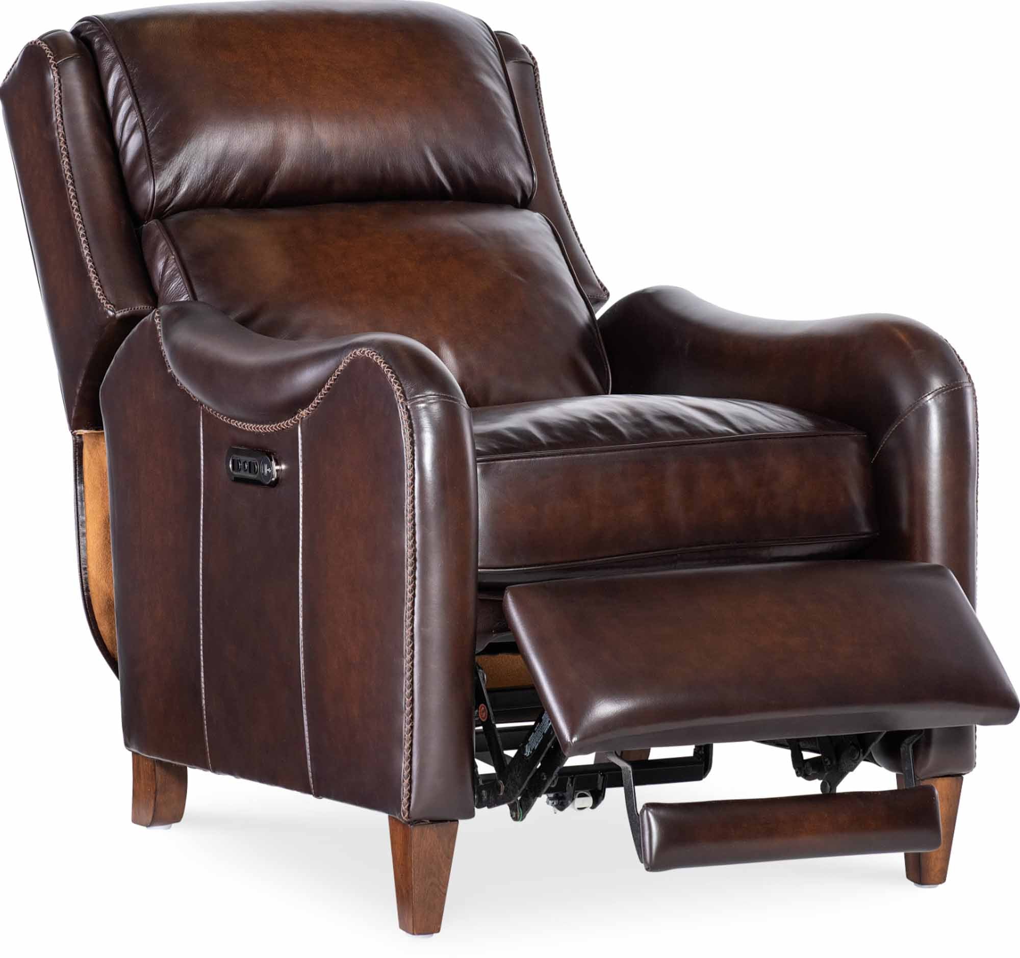 Carrington Leather Power Recliner With Articulating Headrest In Brown - Image 5