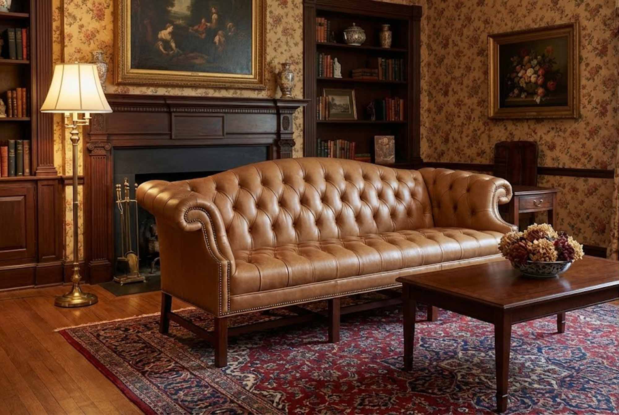 Chippendale Leather Sofa - Image 5