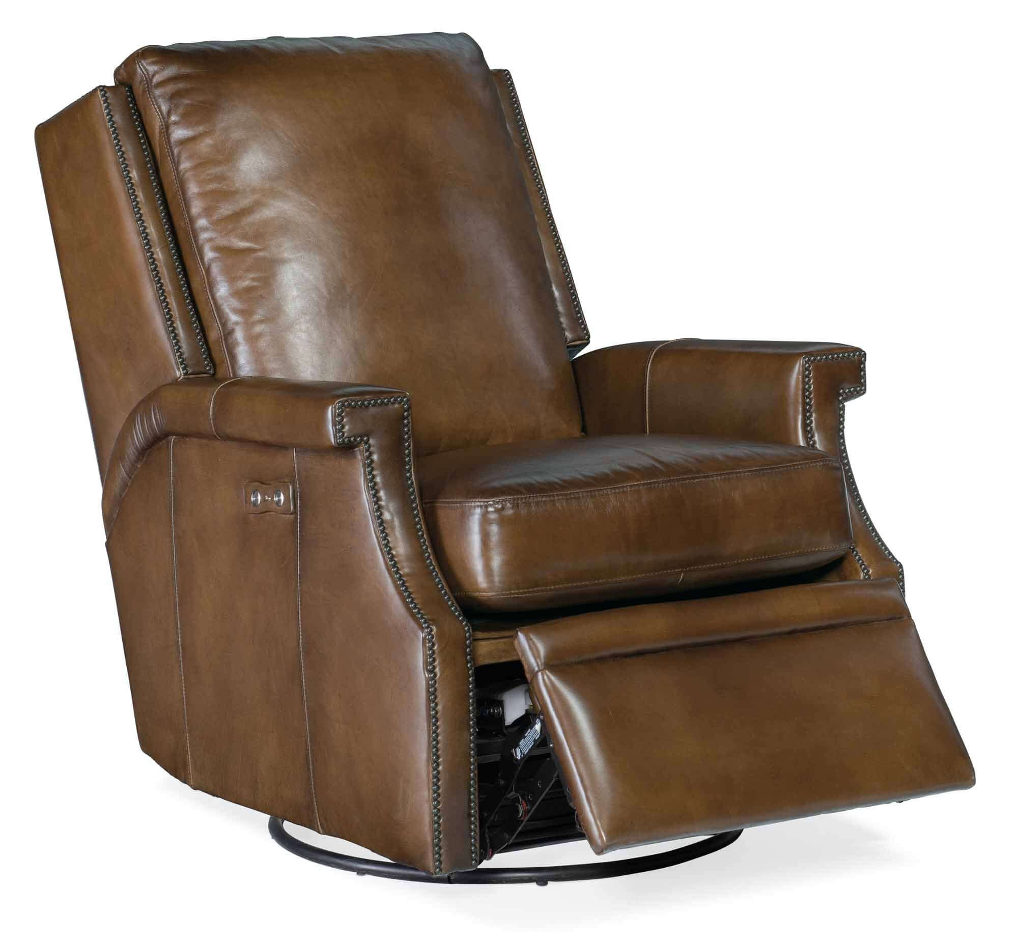 Cole Leather Power Swivel Glider Recliner In Brown - Image 4
