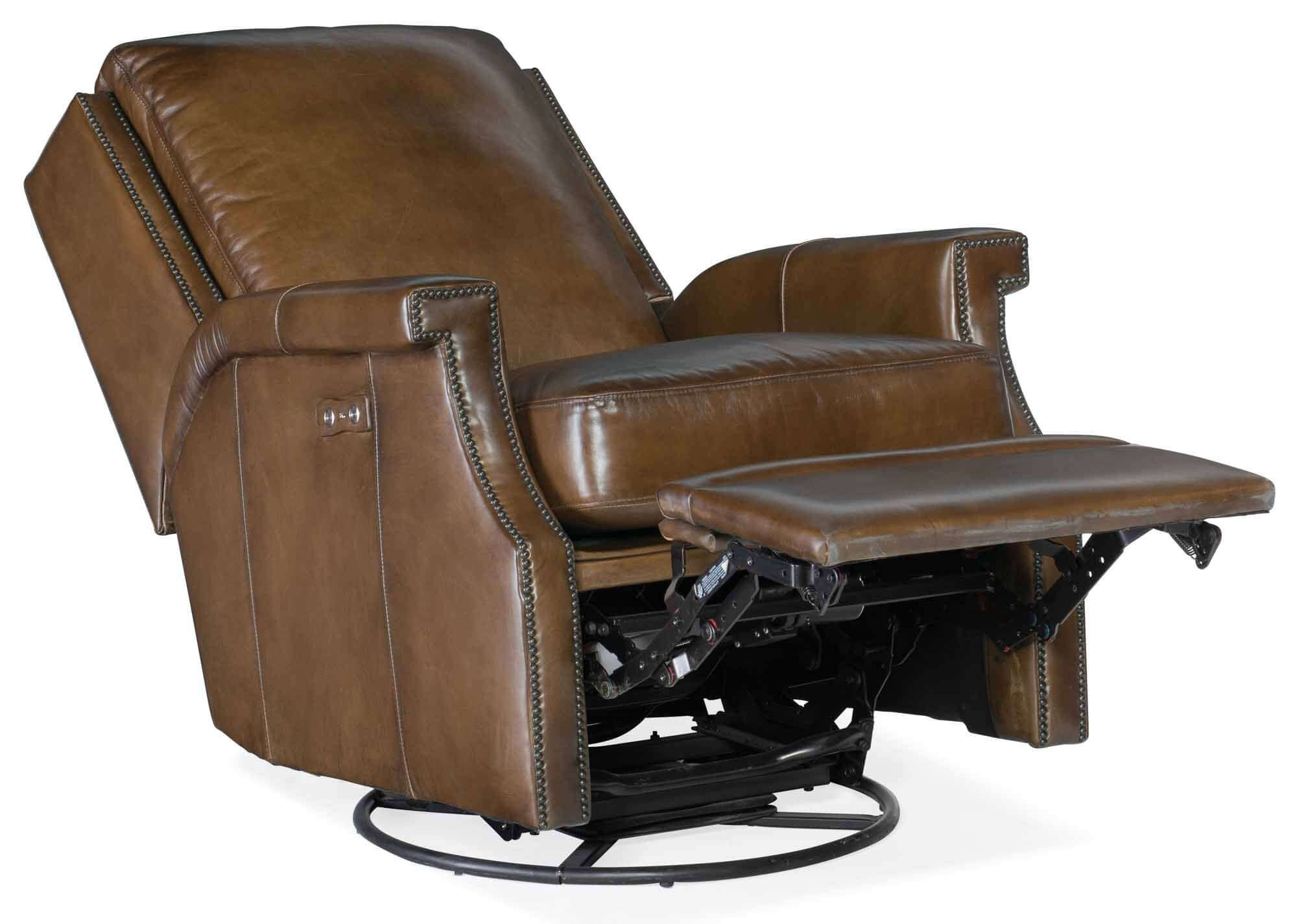 Cole Leather Power Swivel Glider Recliner In Brown - Image 5