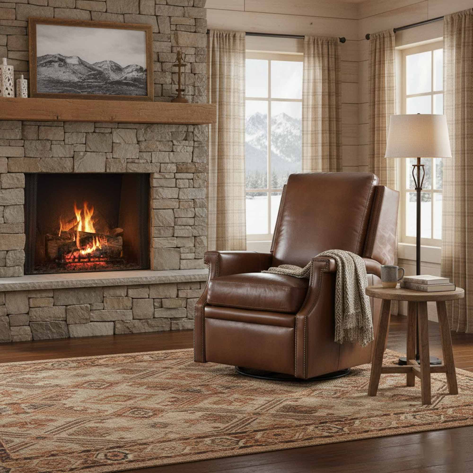 Cole Leather Power Swivel Glider Recliner In Brown - Image 6