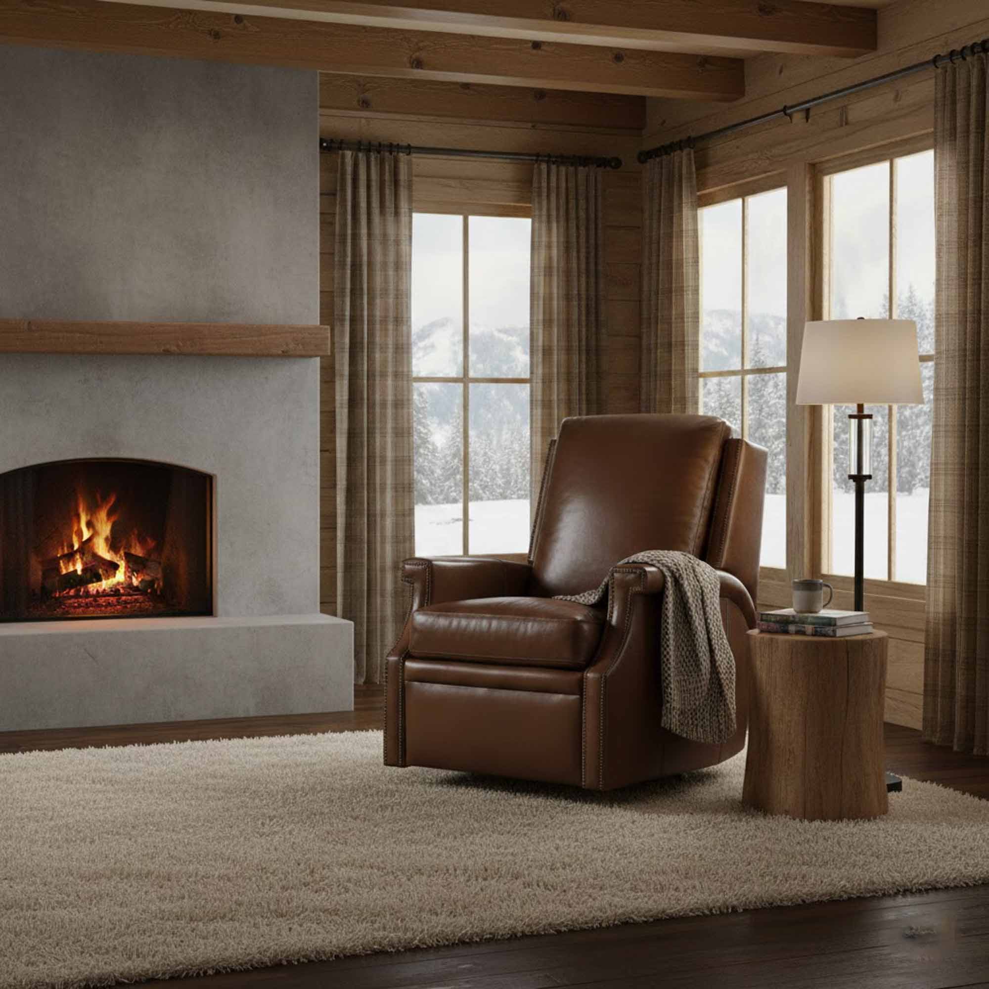 Cole Leather Power Swivel Glider Recliner In Brown - Image 7