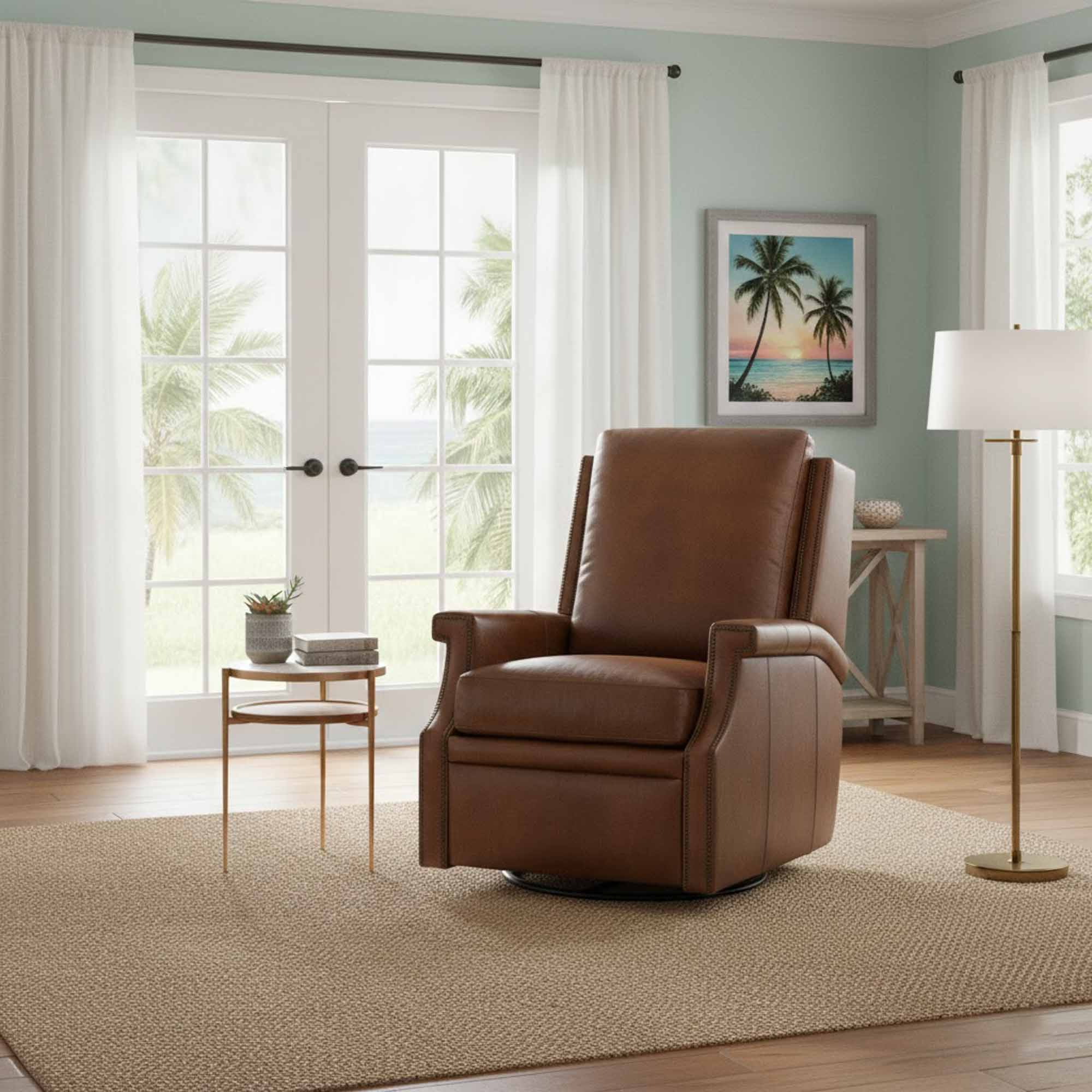 Cole Leather Power Swivel Glider Recliner In Brown - Image 8