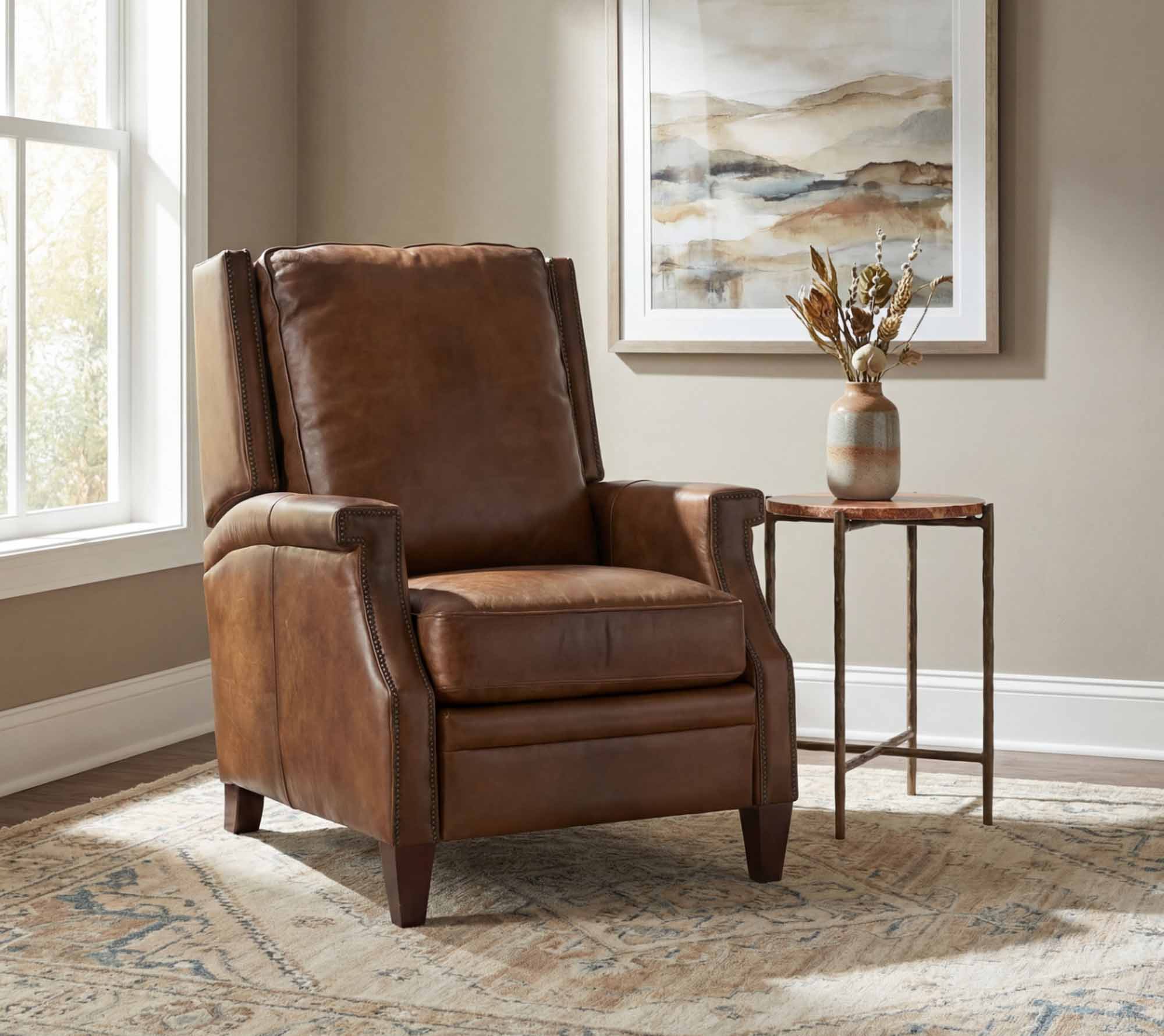 Cole Leather Recliner In Brown - Image 6