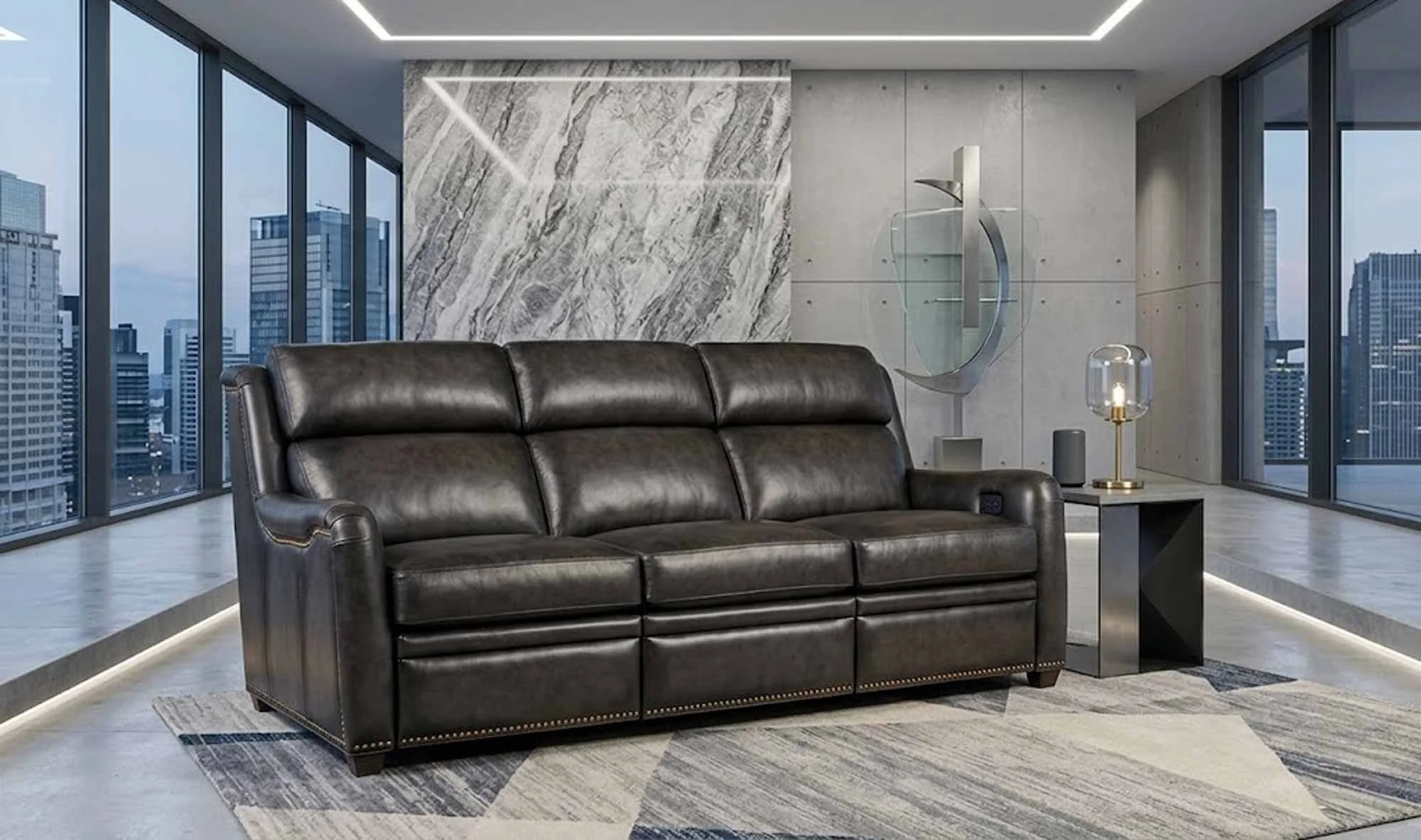 Dominos Leather Power Reclining Sofa With Articulating Headrest - Image 15