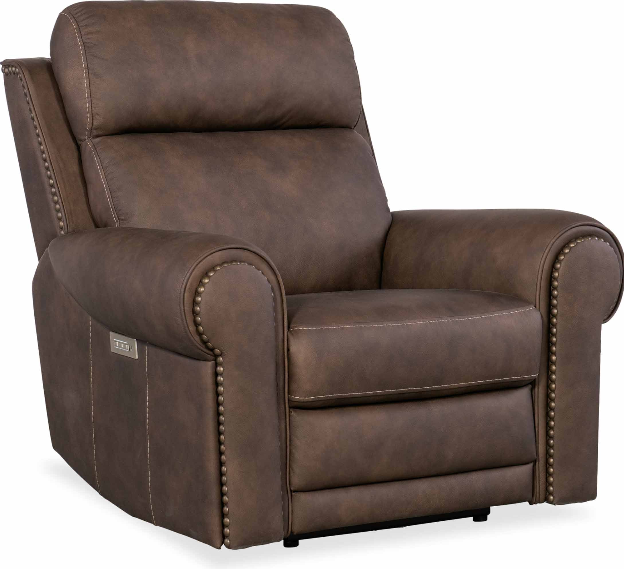 Dustin Leather Power Recliner With Articulating Headrest And Lumbar In Brown