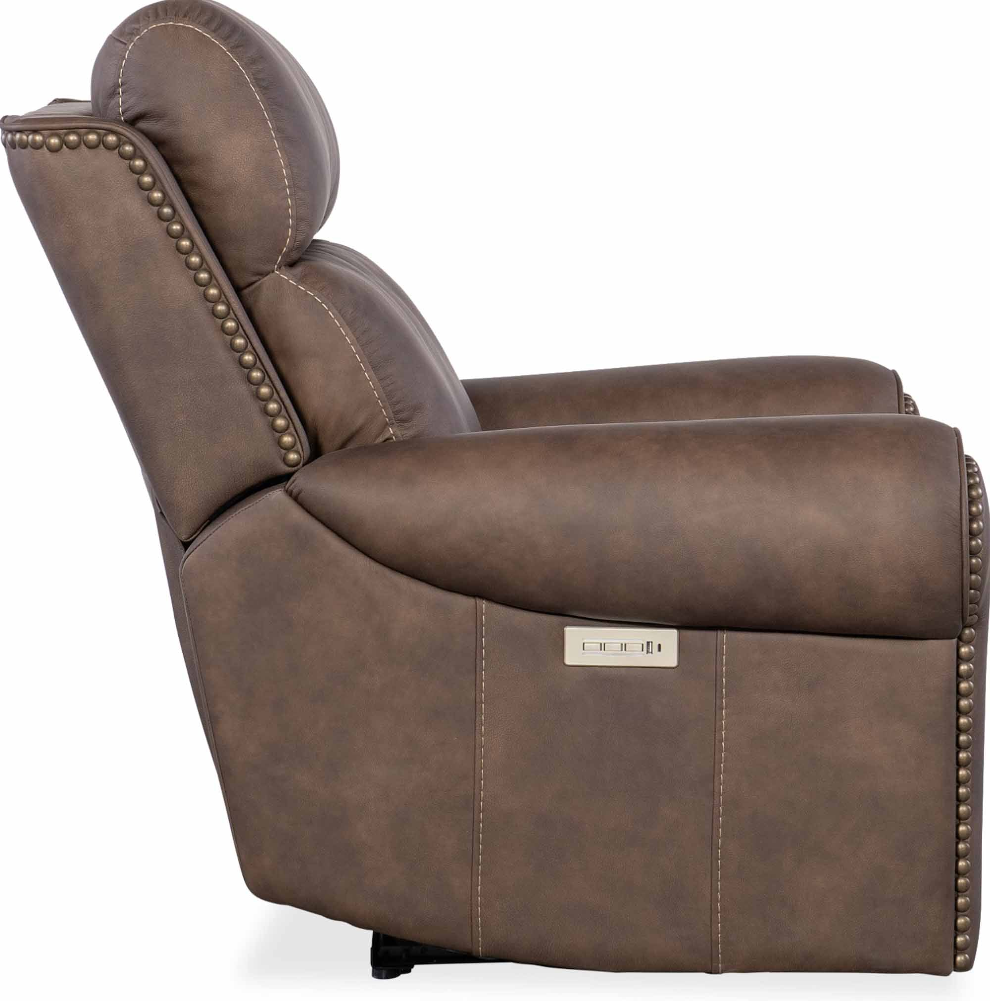 Dustin Leather Power Recliner With Articulating Headrest And Lumbar In Brown - Image 3