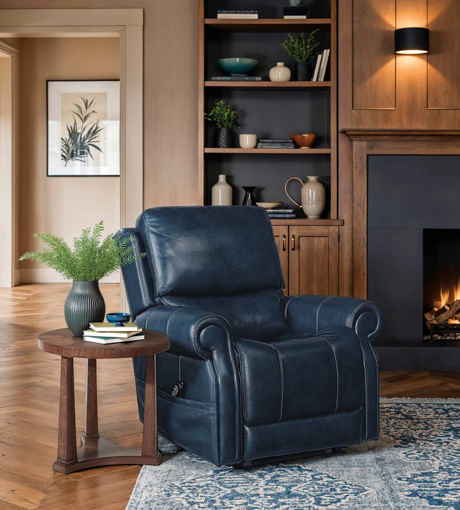Eisley Leather Power Lift Recliner With Articulating Headrest And Lumbar In Blue - Image 9