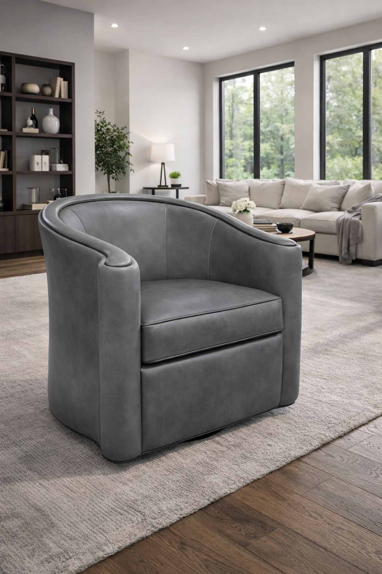 Horseshoe Leather Swivel Chair - Image 2