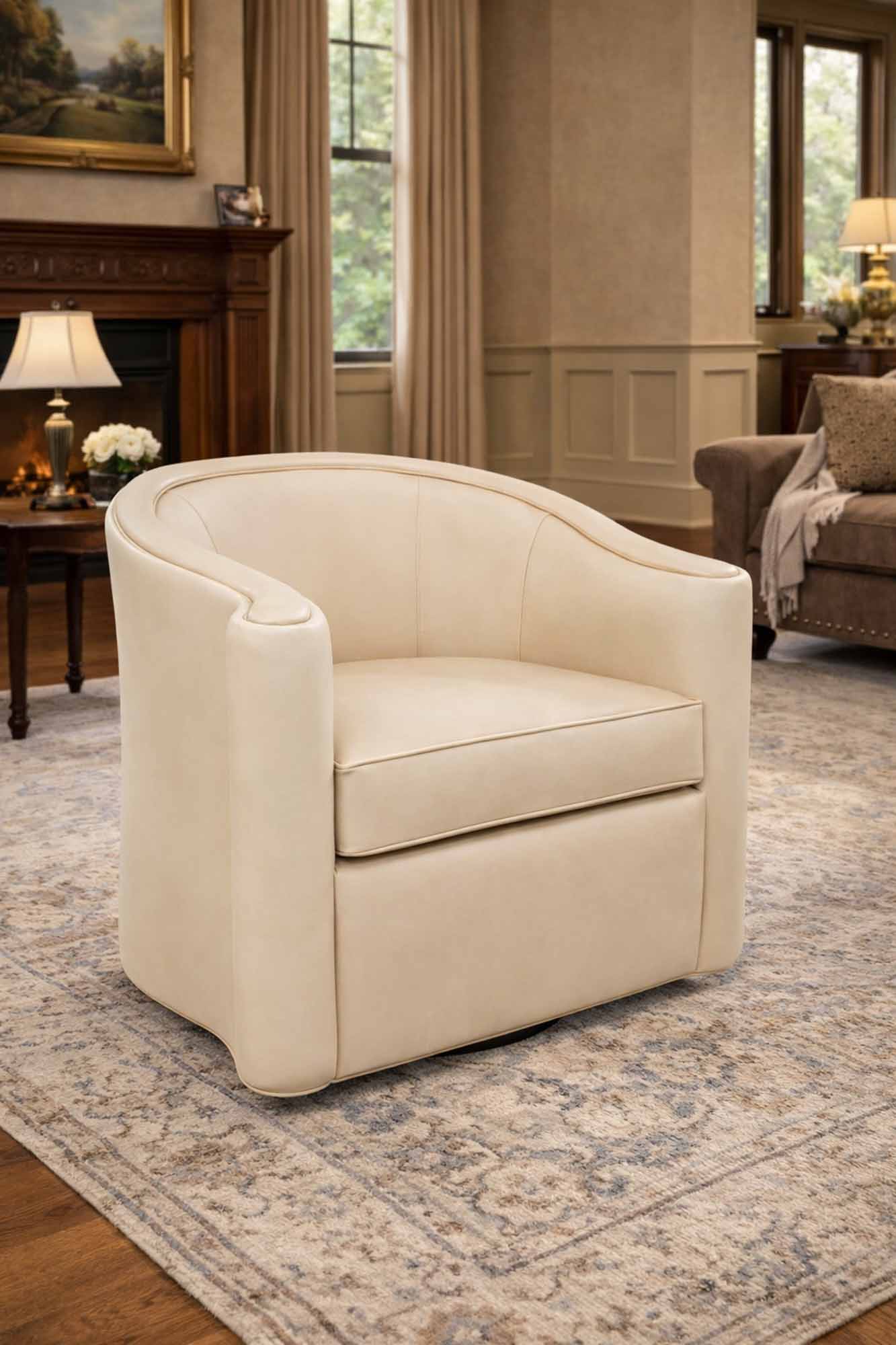 Horseshoe Leather Swivel Chair - Image 3