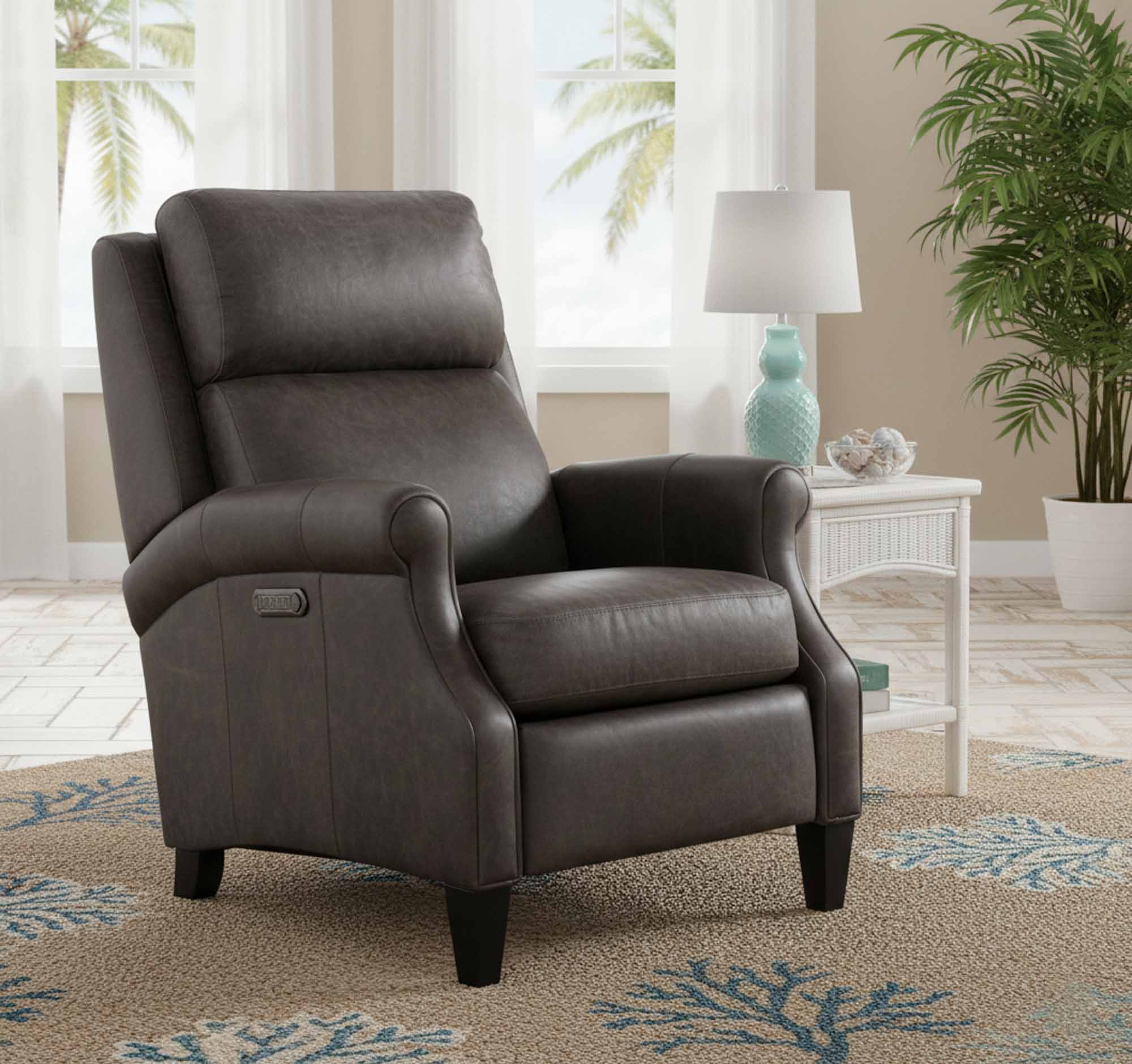 Hurley Leather Power Recliner With Articulating Headrest In Grey - Image 8
