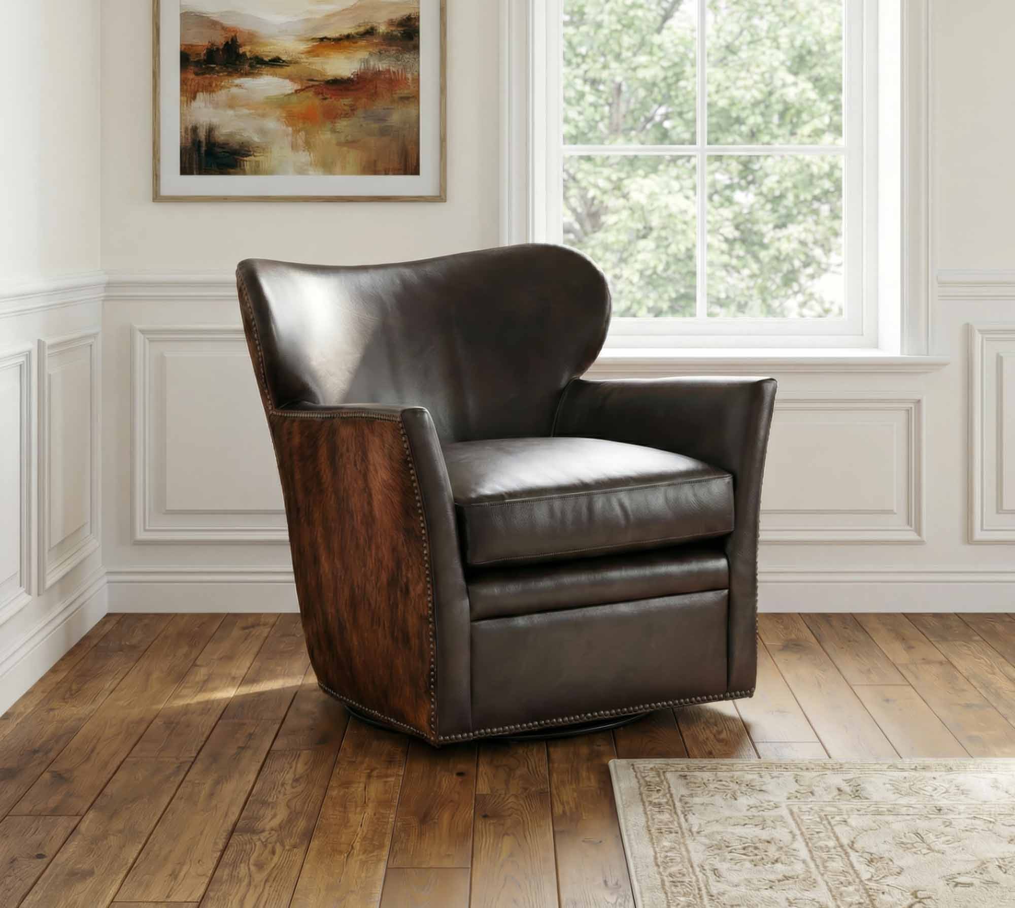 Kato Leather Swivel Chair In Brown - Image 4