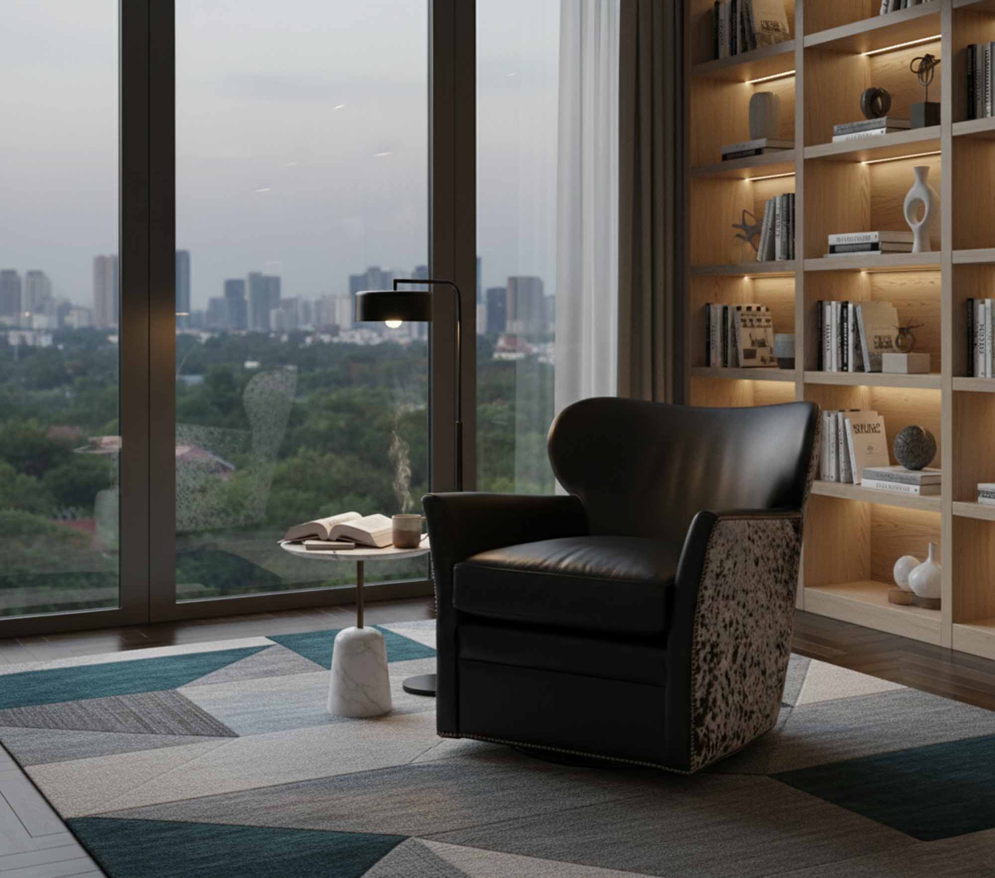Kato Leather Swivel Chair In Grey - Image 4