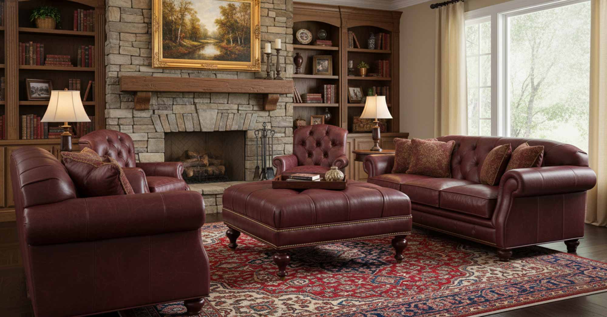 Kelsey Tufted Top Leather Cocktail Ottoman - Image 4