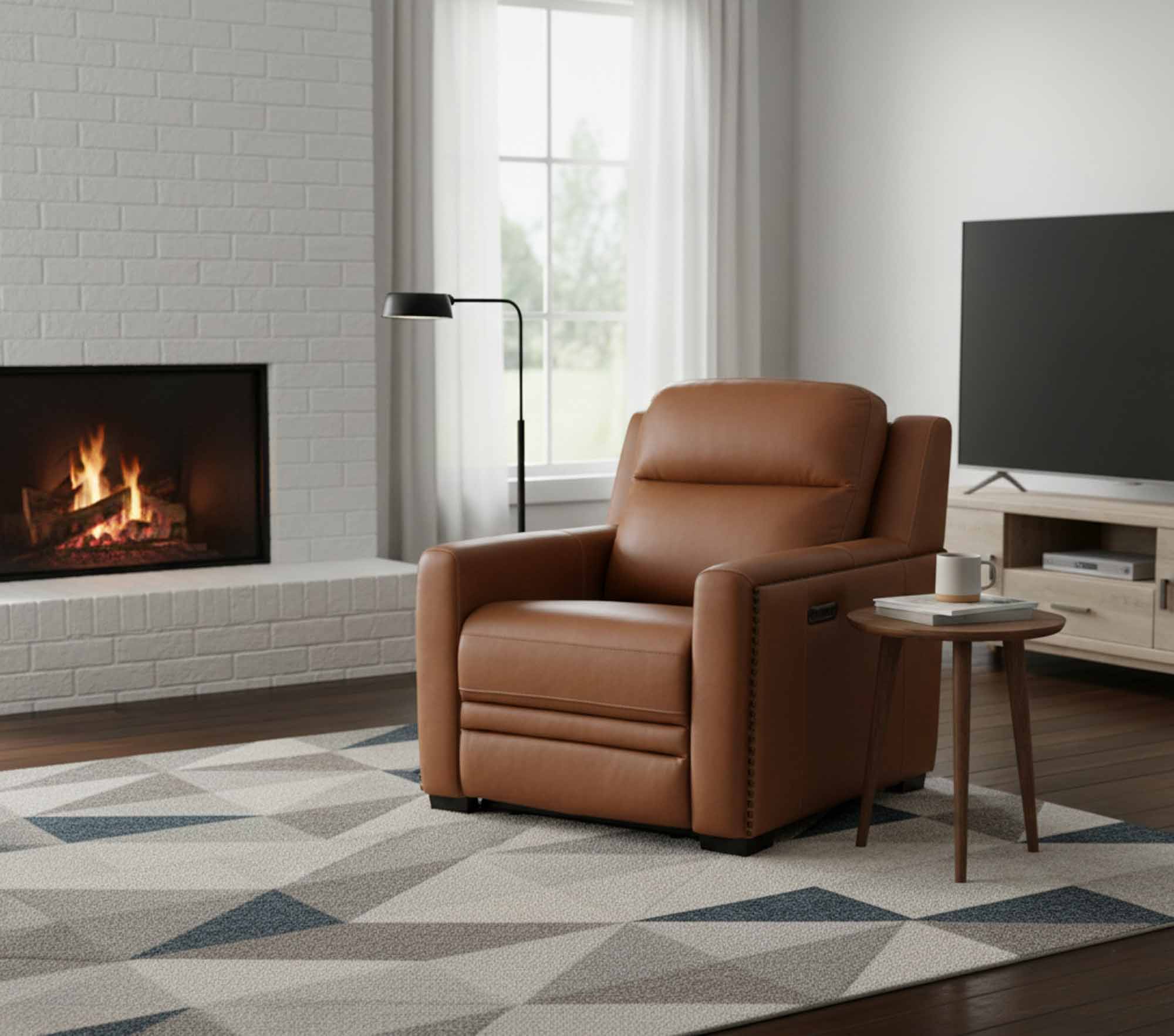 Kinley Leather Power Recliner With Articulating Headrest And Lumbar In Brown - Image 6