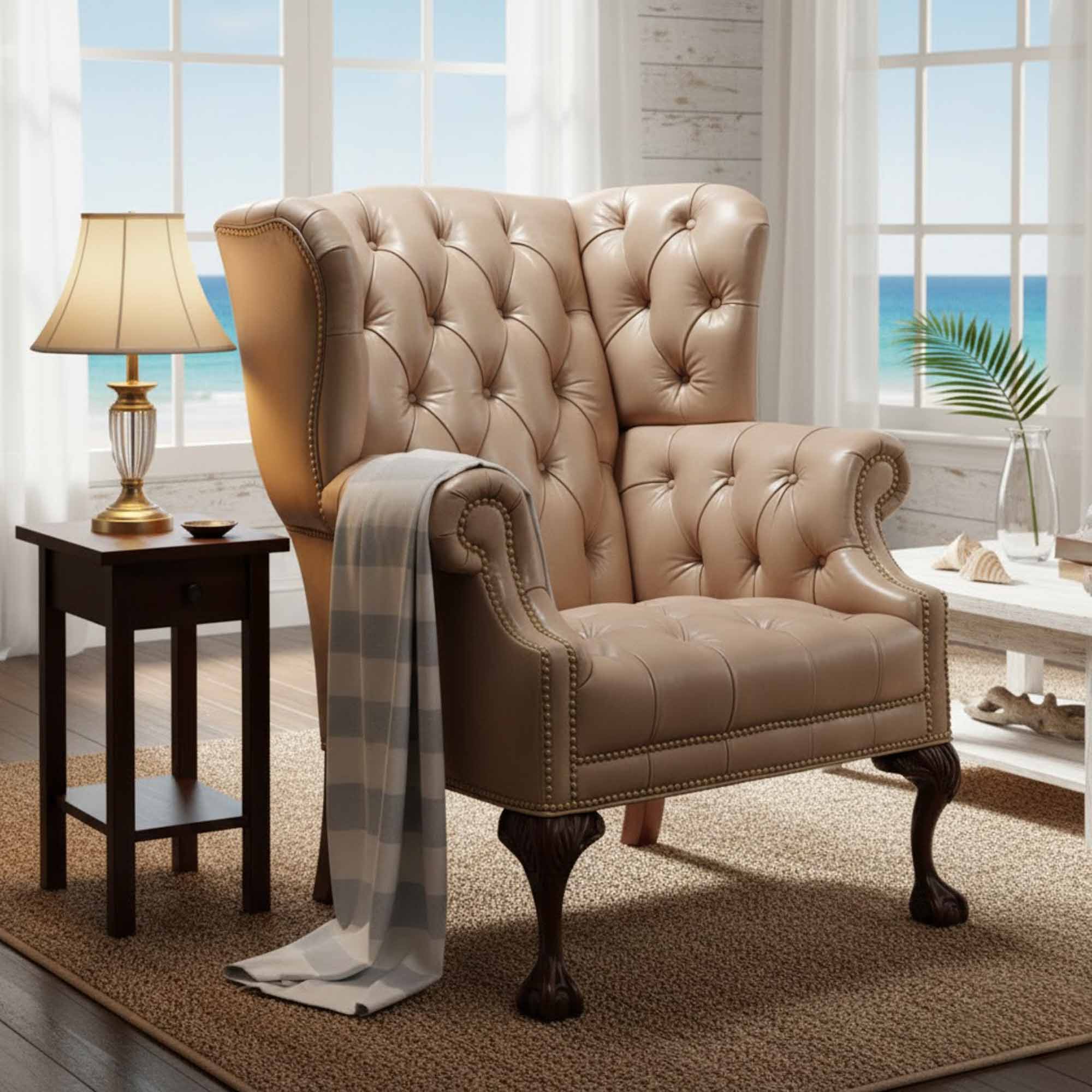 Lake Norman Leather Wing Chair - Image 11