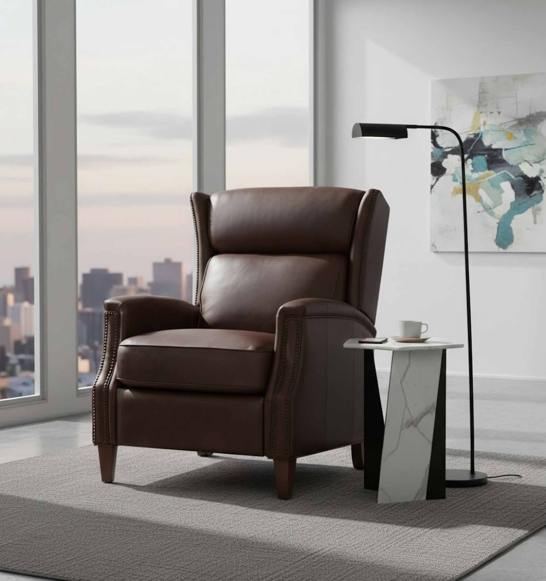 Lansing Leather Power Recliner With Articulating Headrest In Brown - Image 7