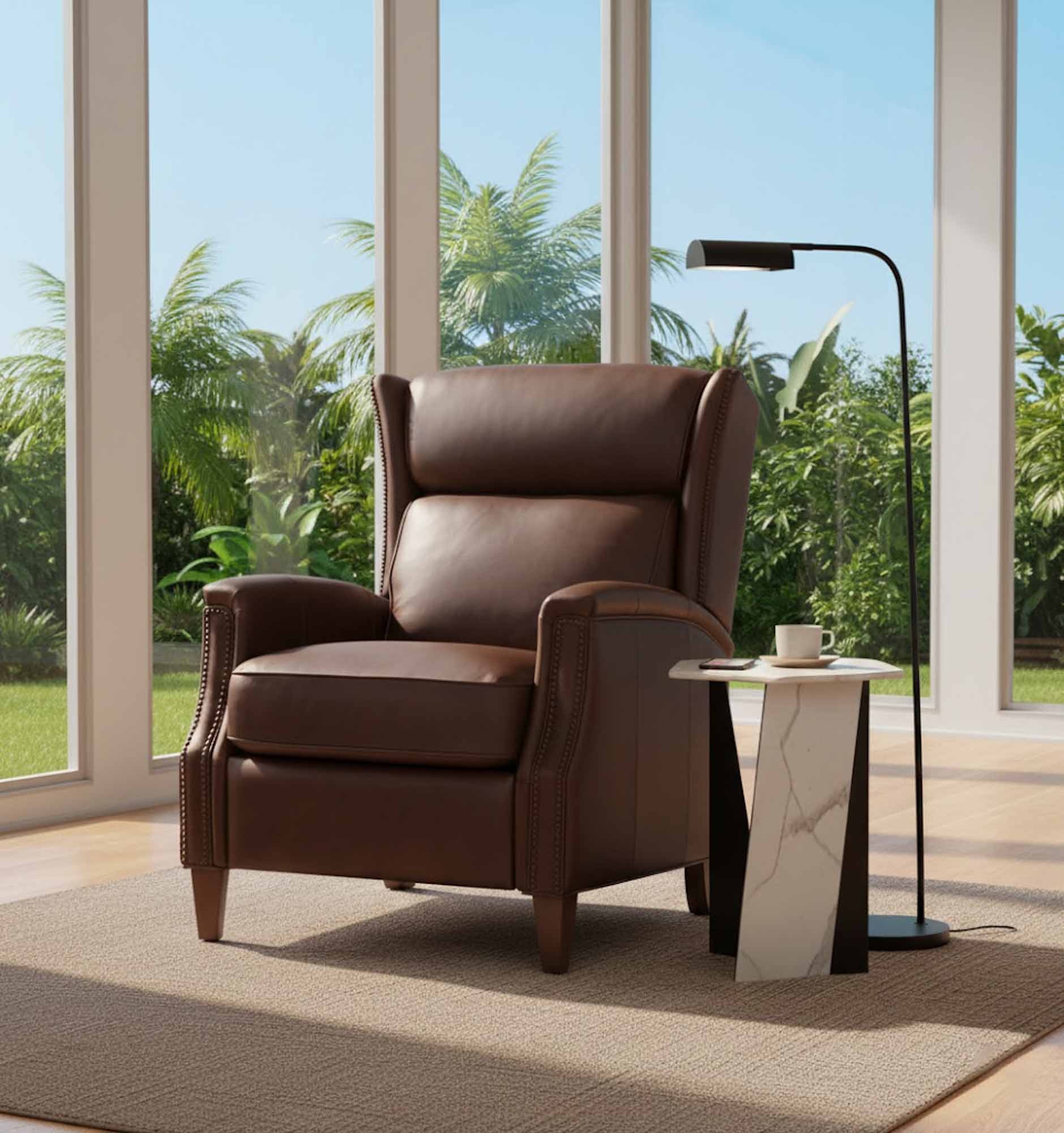 Lansing Leather Power Recliner With Articulating Headrest In Brown - Image 8