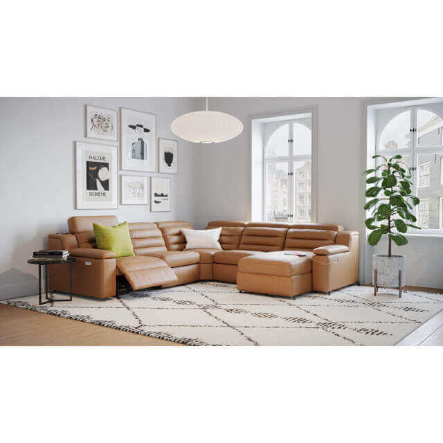 Lotus Leather Power Reclining Sectional With Articulating Headrest - Image 5