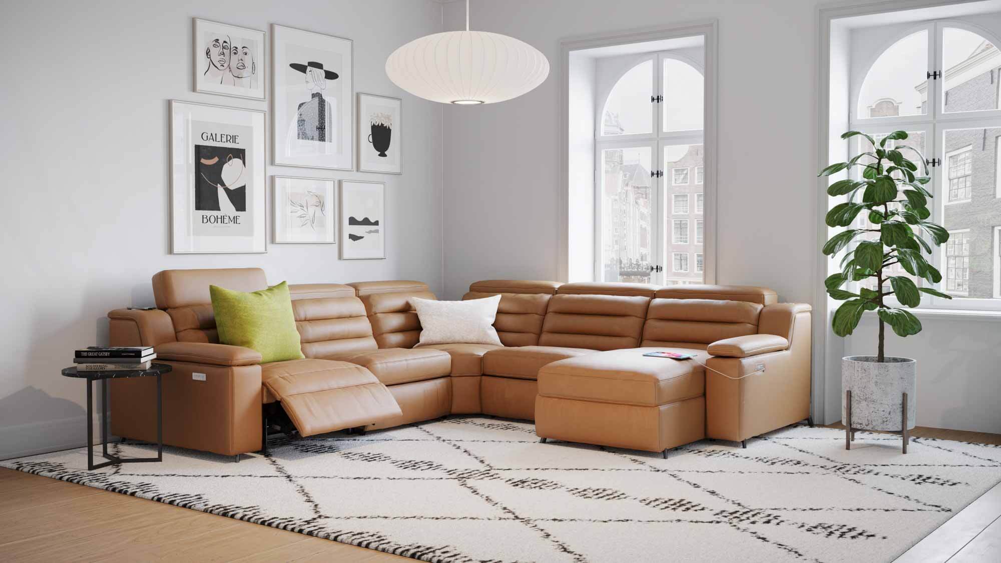 Lotus Leather Power Reclining Sectional With Articulating Headrest - Image 9