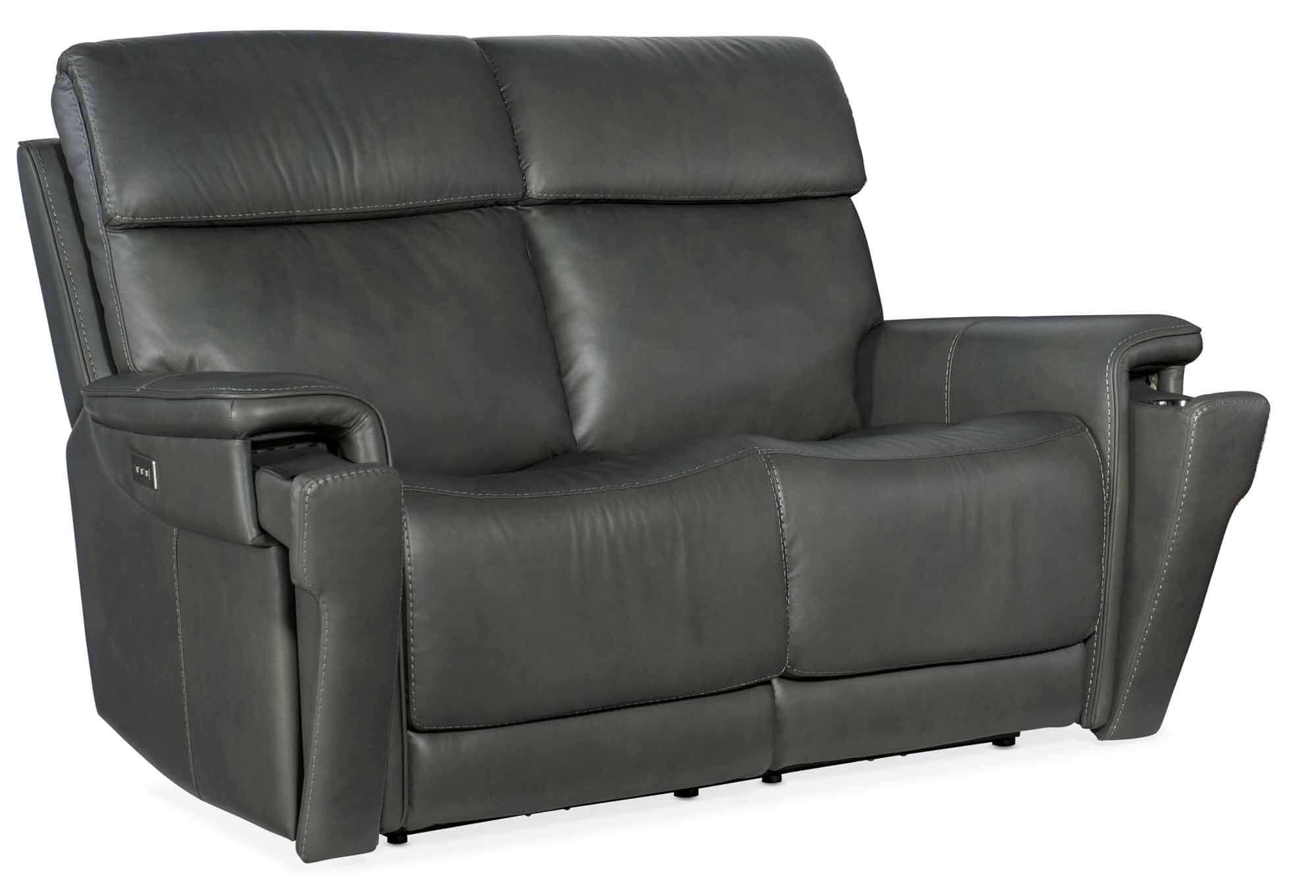 Lyra Leather Zero Gravity Power Reclining Loveseat With Articulating Headrest And Lumbar In Dark Grey