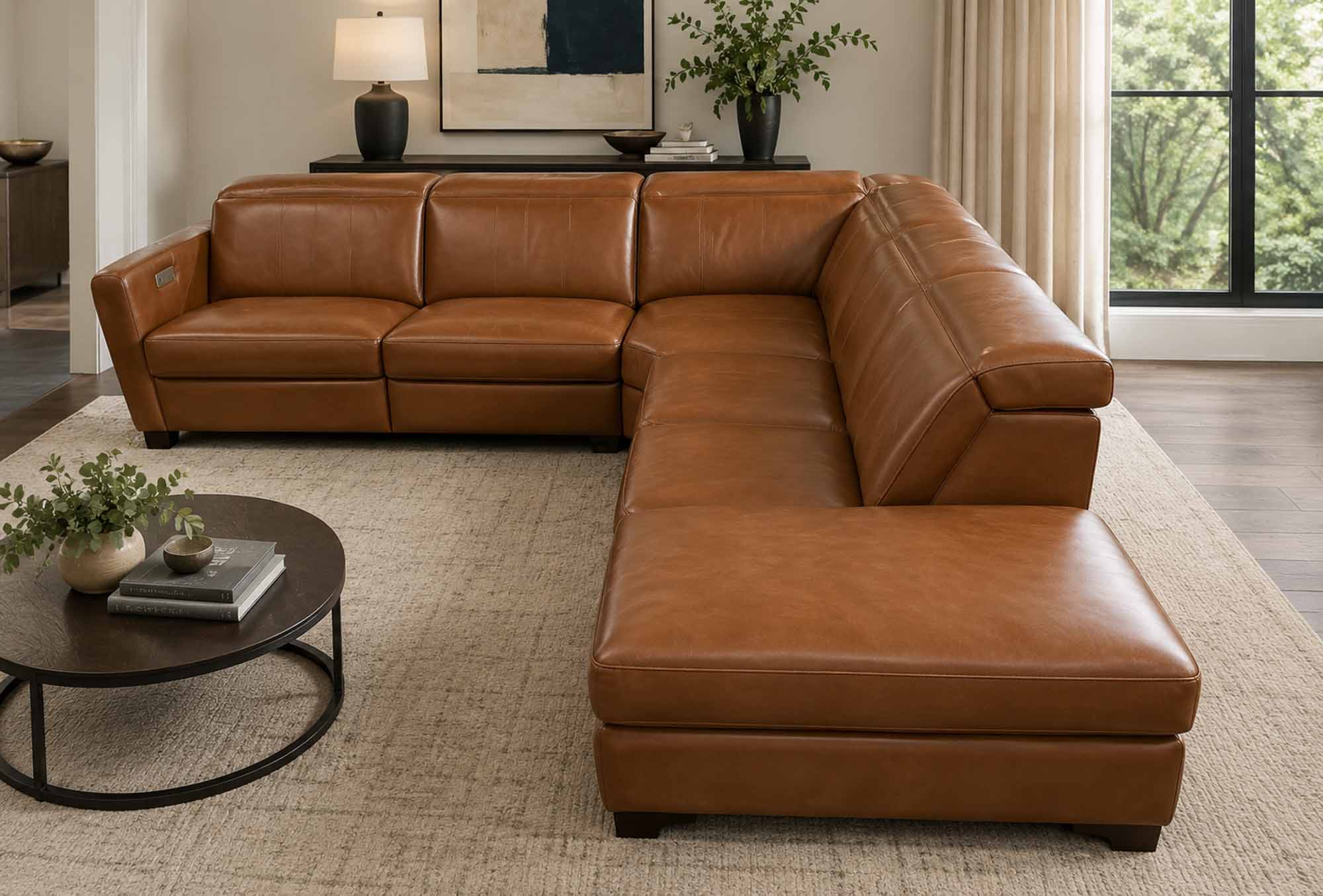 Manzoni Leather Power Reclining Sectional With Articulating Headrest - Image 3
