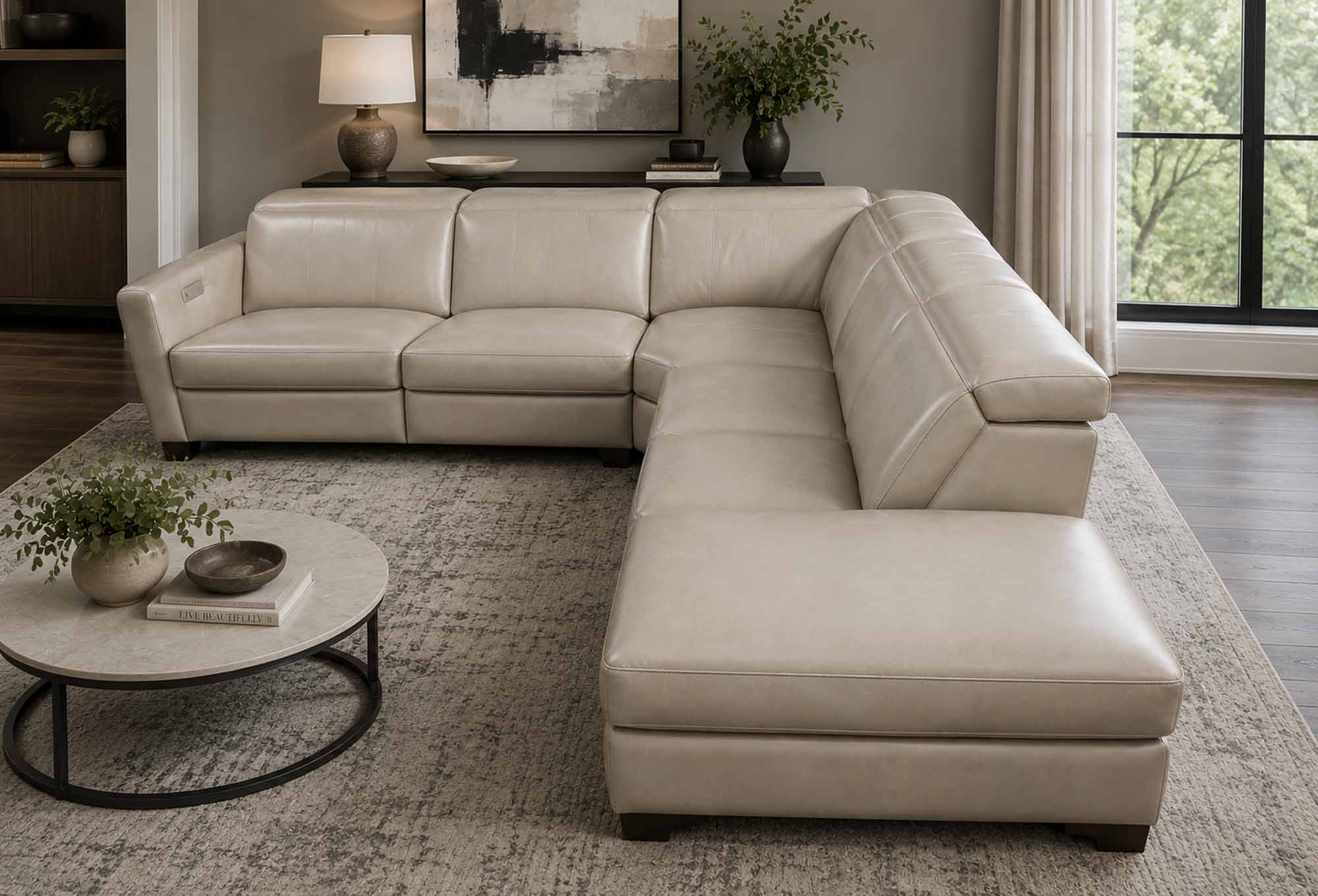 Manzoni Leather Power Reclining Sectional With Articulating Headrest - Image 4