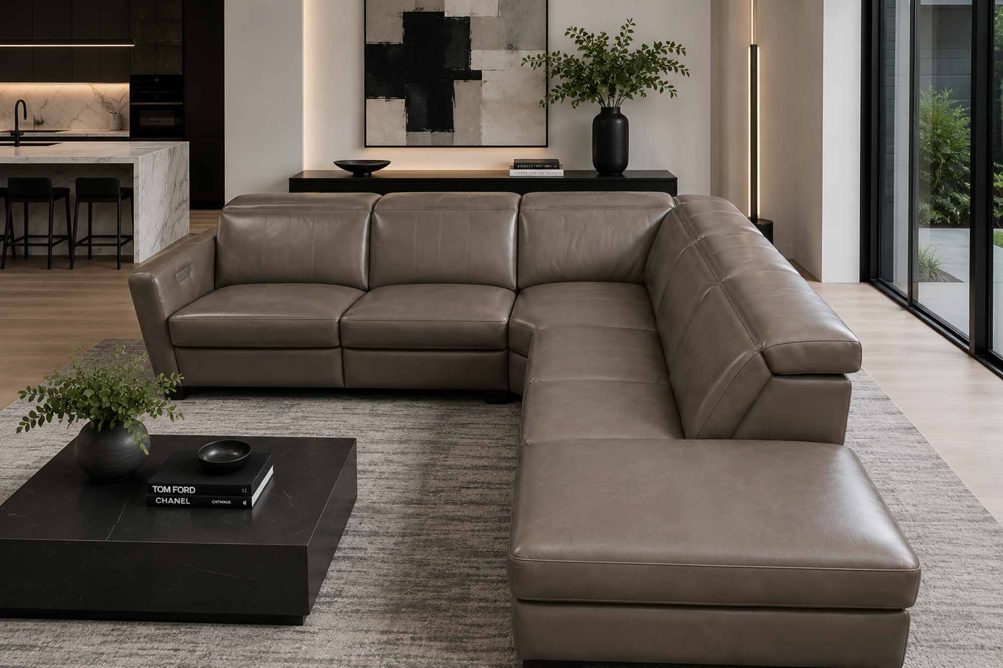 Manzoni Leather Power Reclining Sectional With Articulating Headrest - Image 5