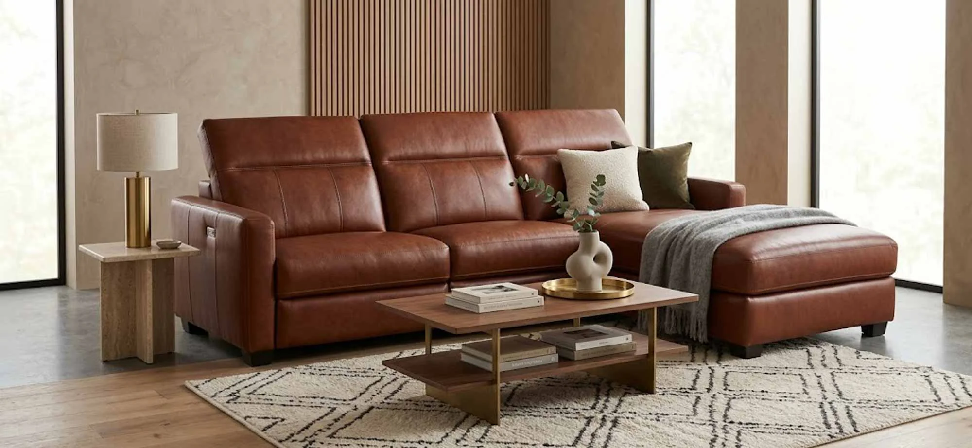 Manzoni Leather Power Reclining Sofa With Articulating Headrest With Chaise - Image 2