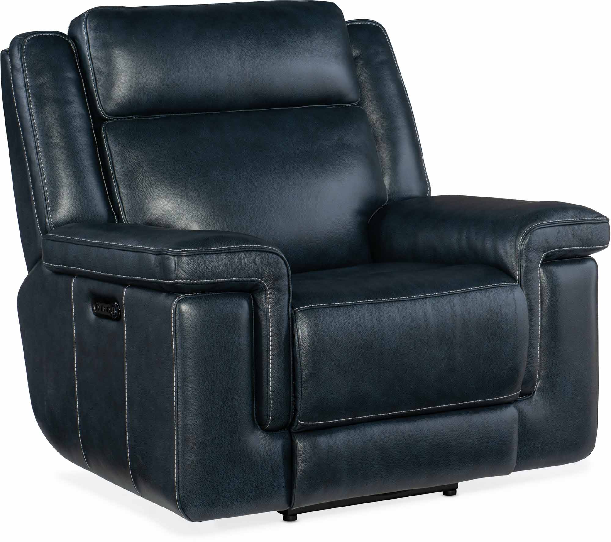 Montel Leather Lay Flat Power Recliner With Articulating Headrest And Lumbar In Blue