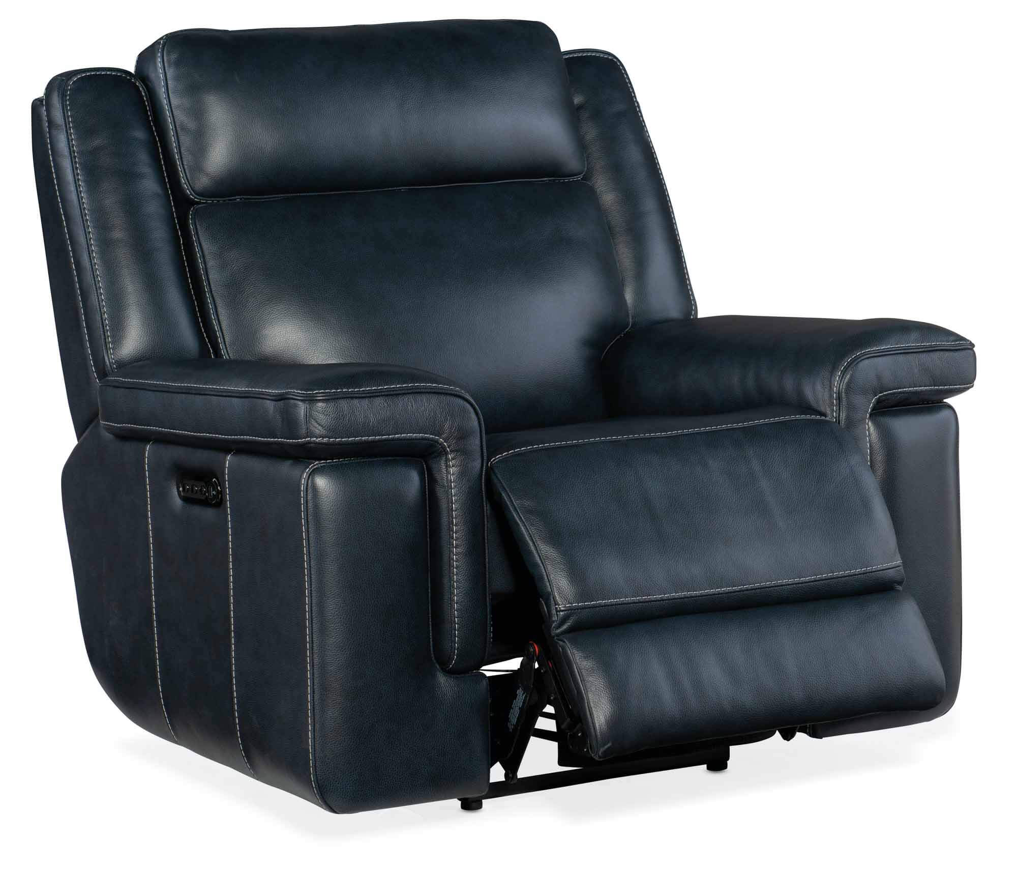 Montel Leather Lay Flat Power Recliner With Articulating Headrest And Lumbar In Blue - Image 4