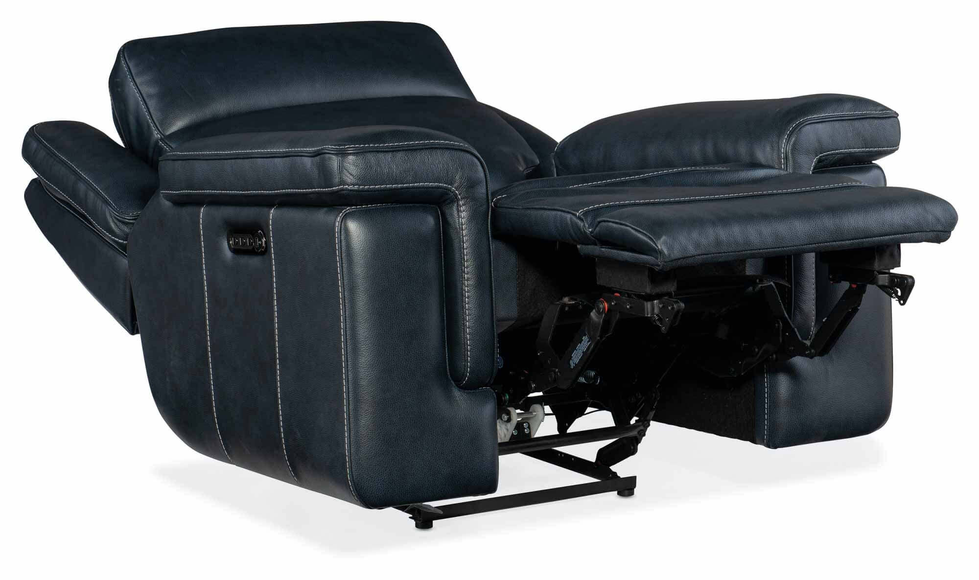 Montel Leather Lay Flat Power Recliner With Articulating Headrest And Lumbar In Blue - Image 5