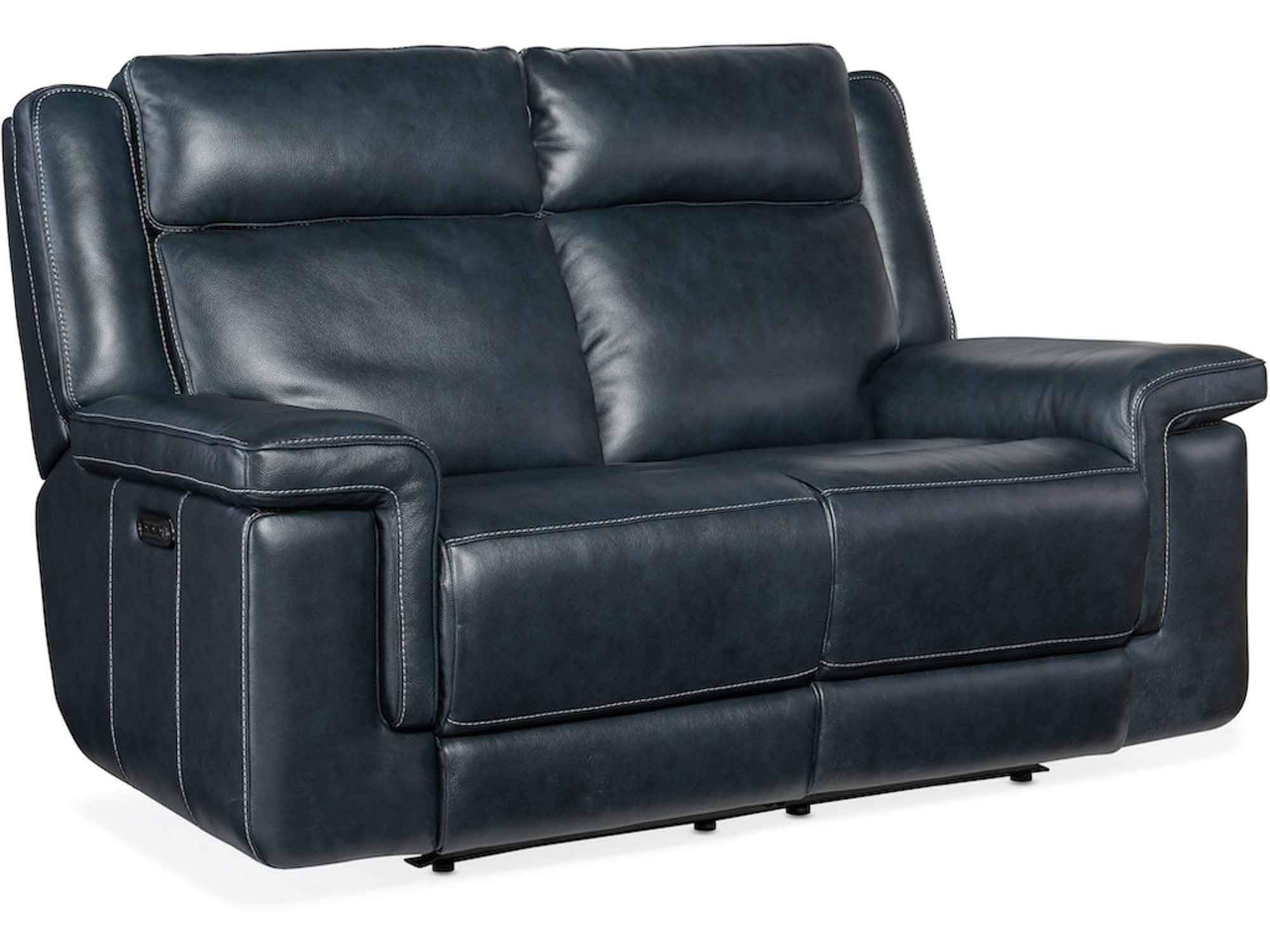 Montel Leather Lay Flat Power Reclining Loveseat With Articulating Headrest And Lumbar In Blue