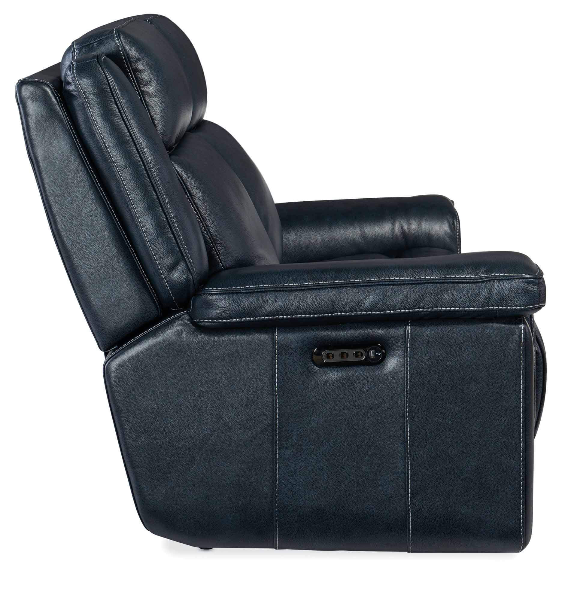 Montel Leather Lay Flat Power Reclining Loveseat With Articulating Headrest And Lumbar In Blue - Image 2