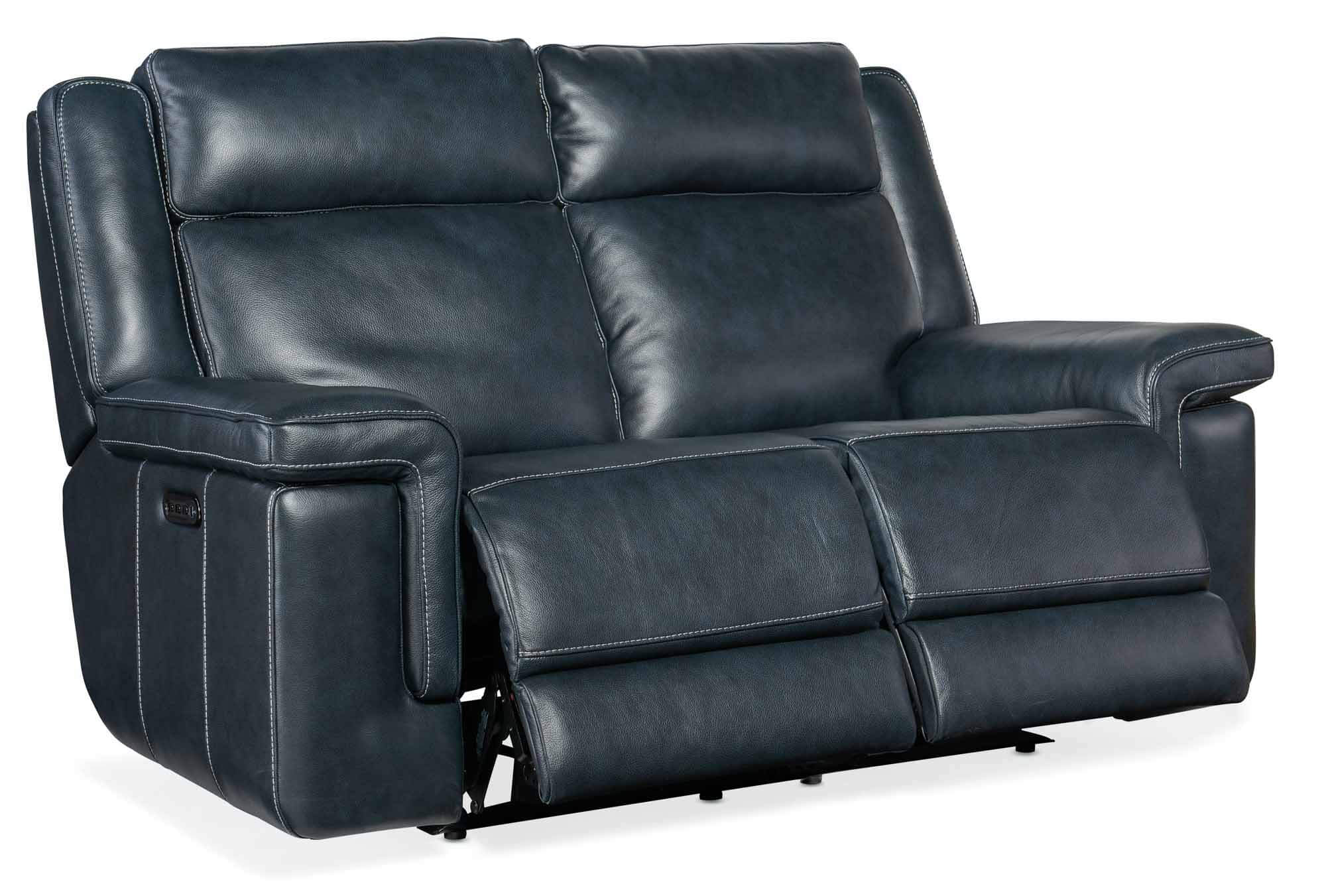 Montel Leather Lay Flat Power Reclining Loveseat With Articulating Headrest And Lumbar In Blue - Image 4