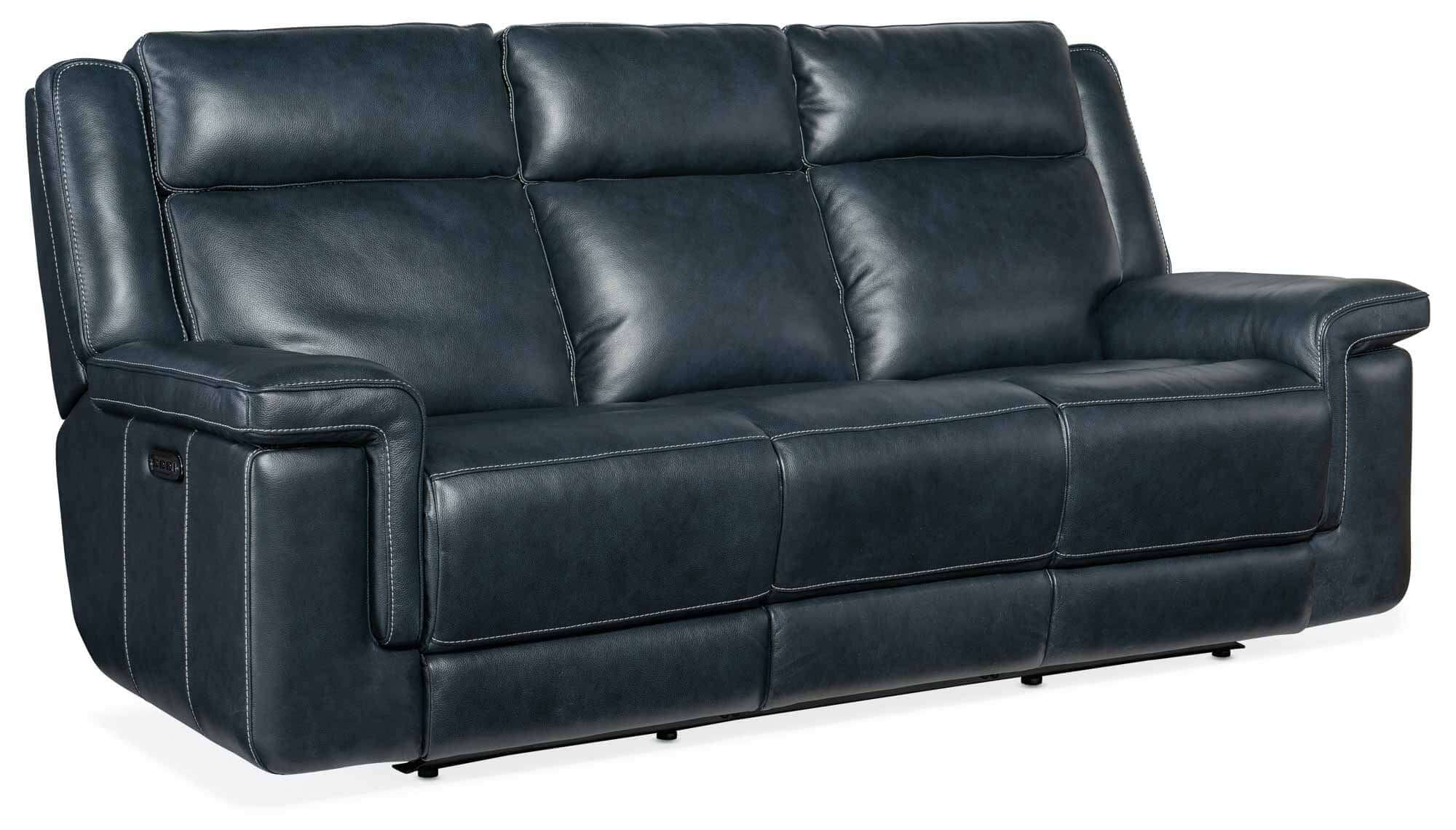 Montel Leather Lay Flat Power Reclining Sofa With Articulating Headrest And Lumbar In Blue