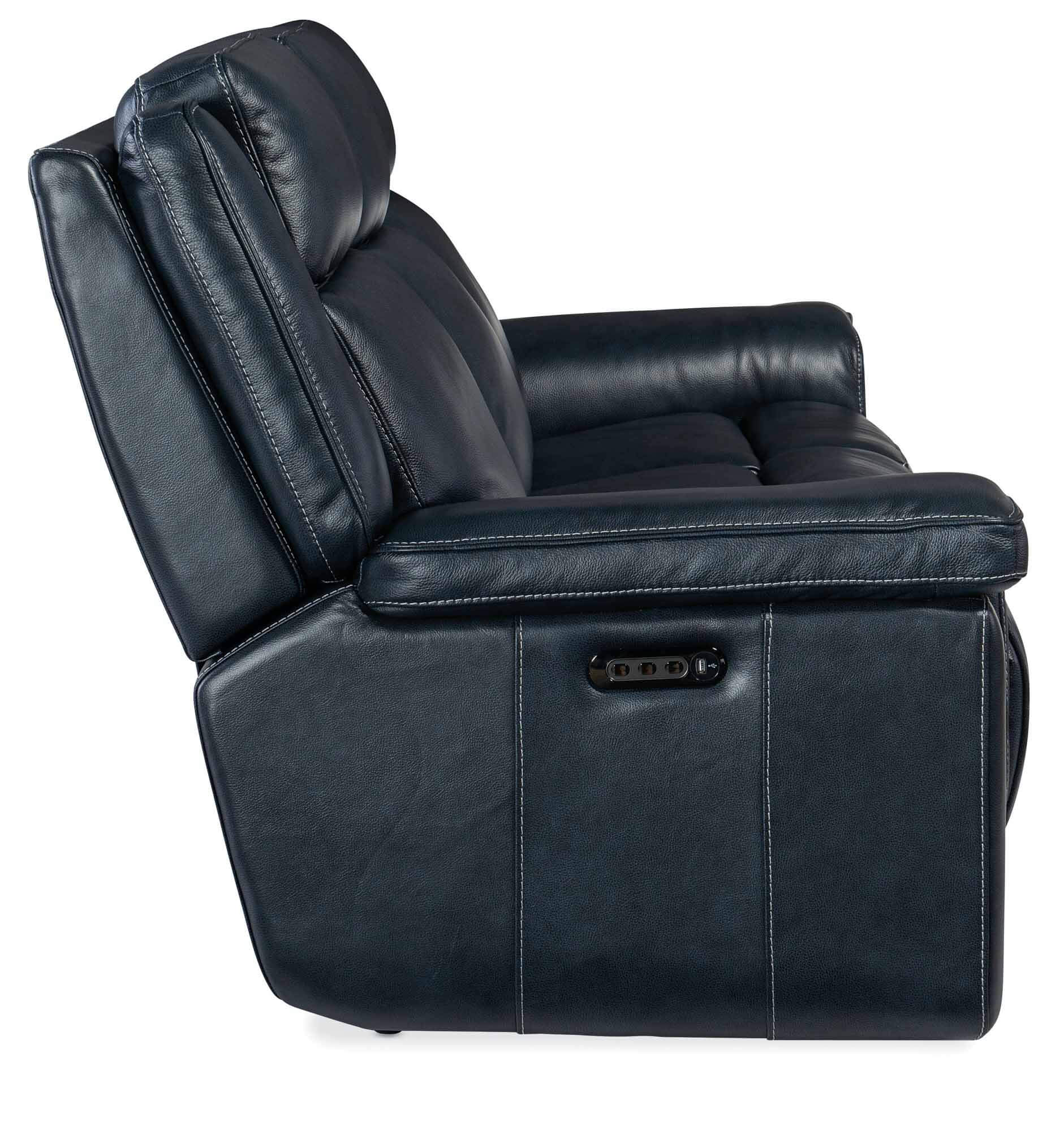 Montel Leather Lay Flat Power Reclining Sofa With Articulating Headrest And Lumbar In Blue - Image 2