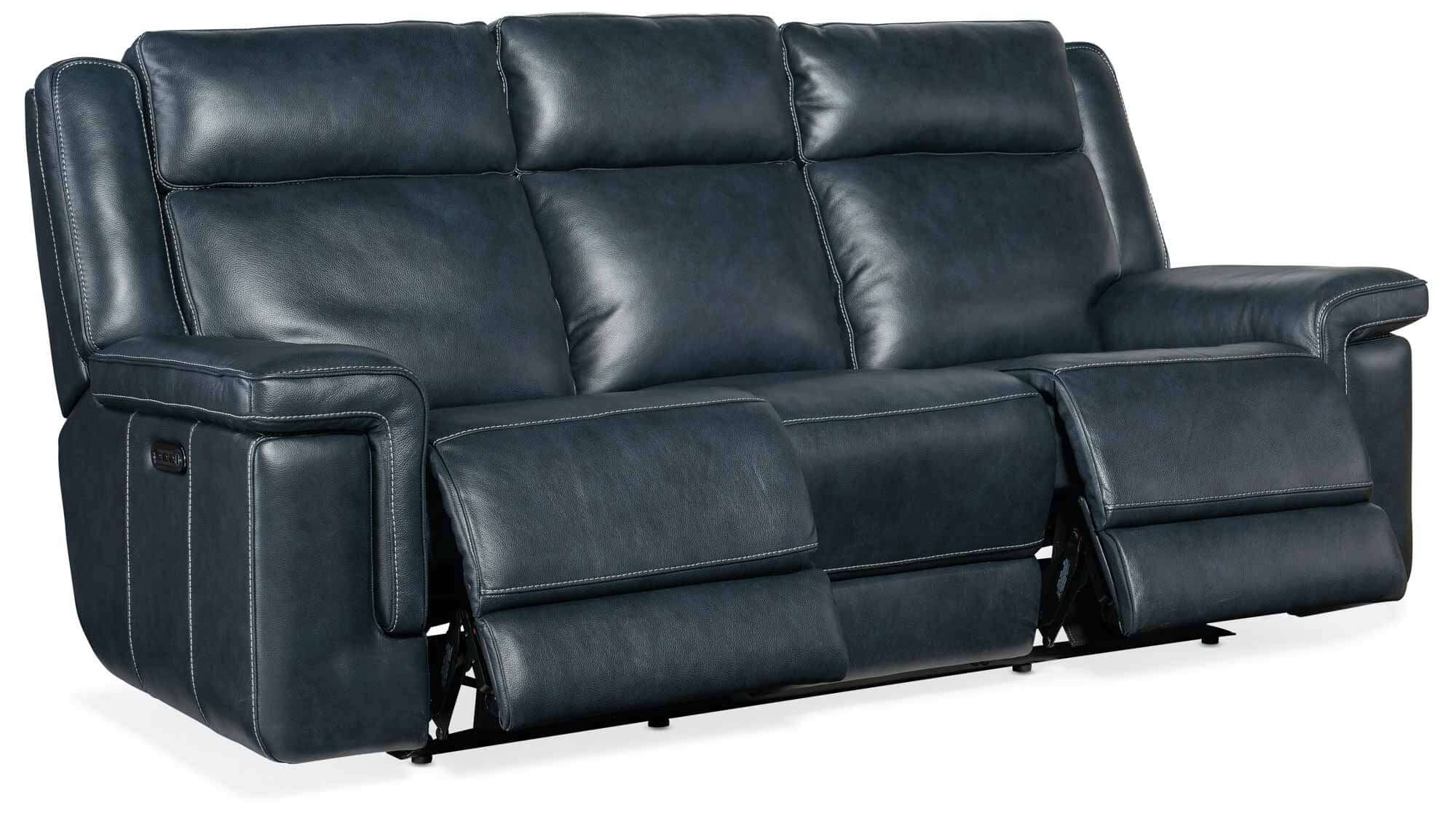 Montel Leather Lay Flat Power Reclining Sofa With Articulating Headrest And Lumbar In Blue - Image 4