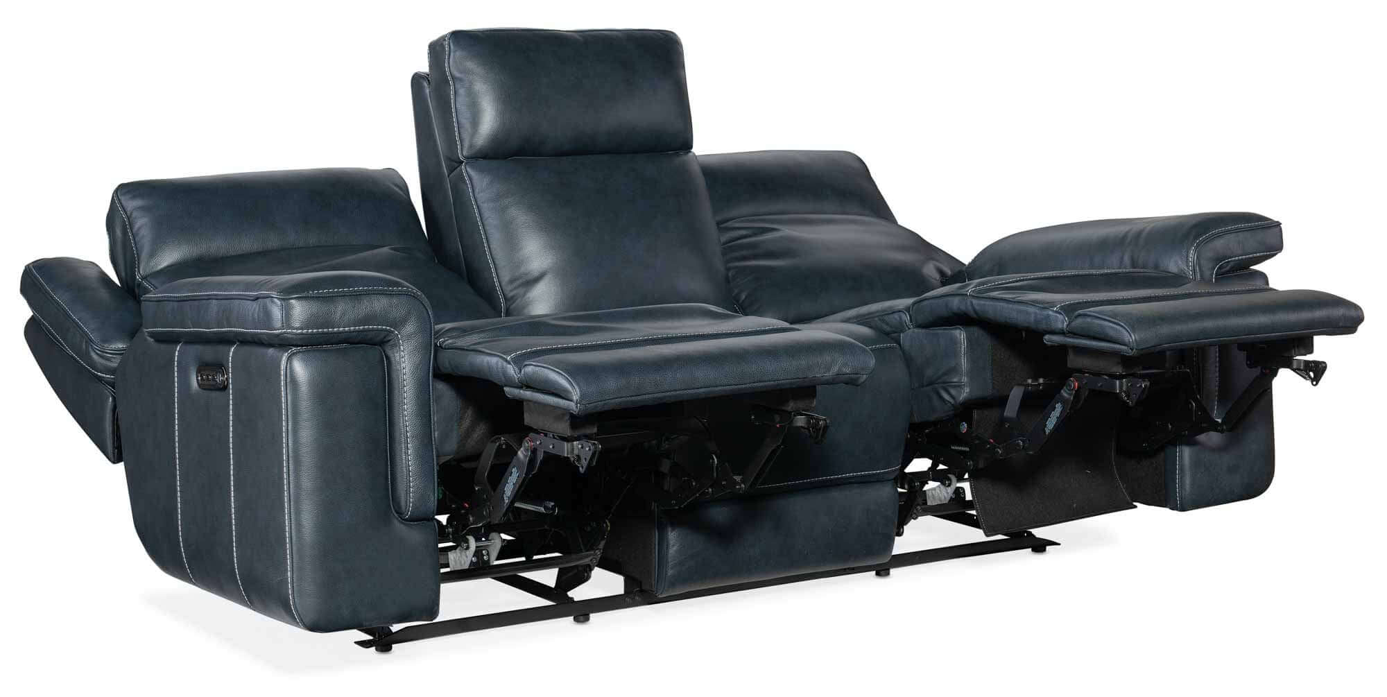 Montel Leather Lay Flat Power Reclining Sofa With Articulating Headrest And Lumbar In Blue - Image 5