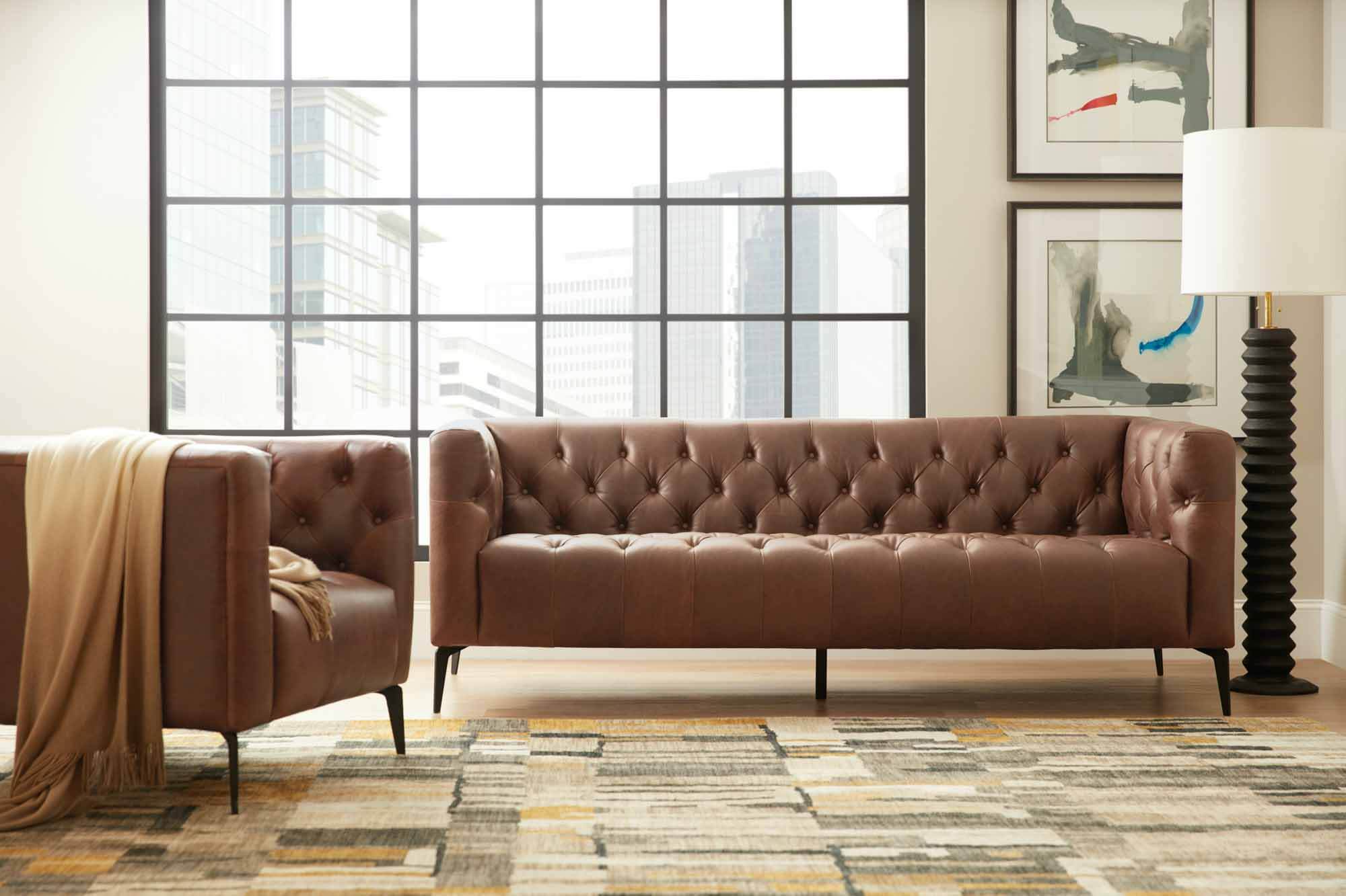 Nicolla Leather Sofa In Brown - Image 4
