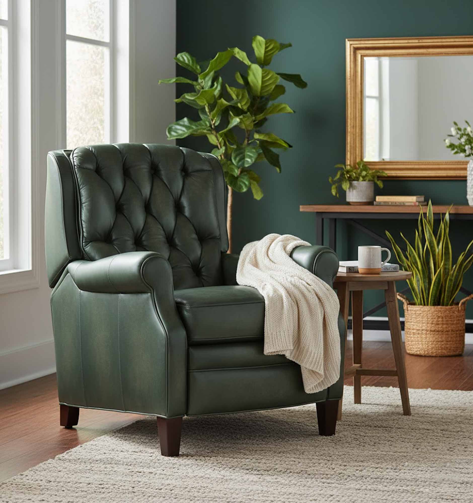 Palmer Leather Recliner In Green - Image 3