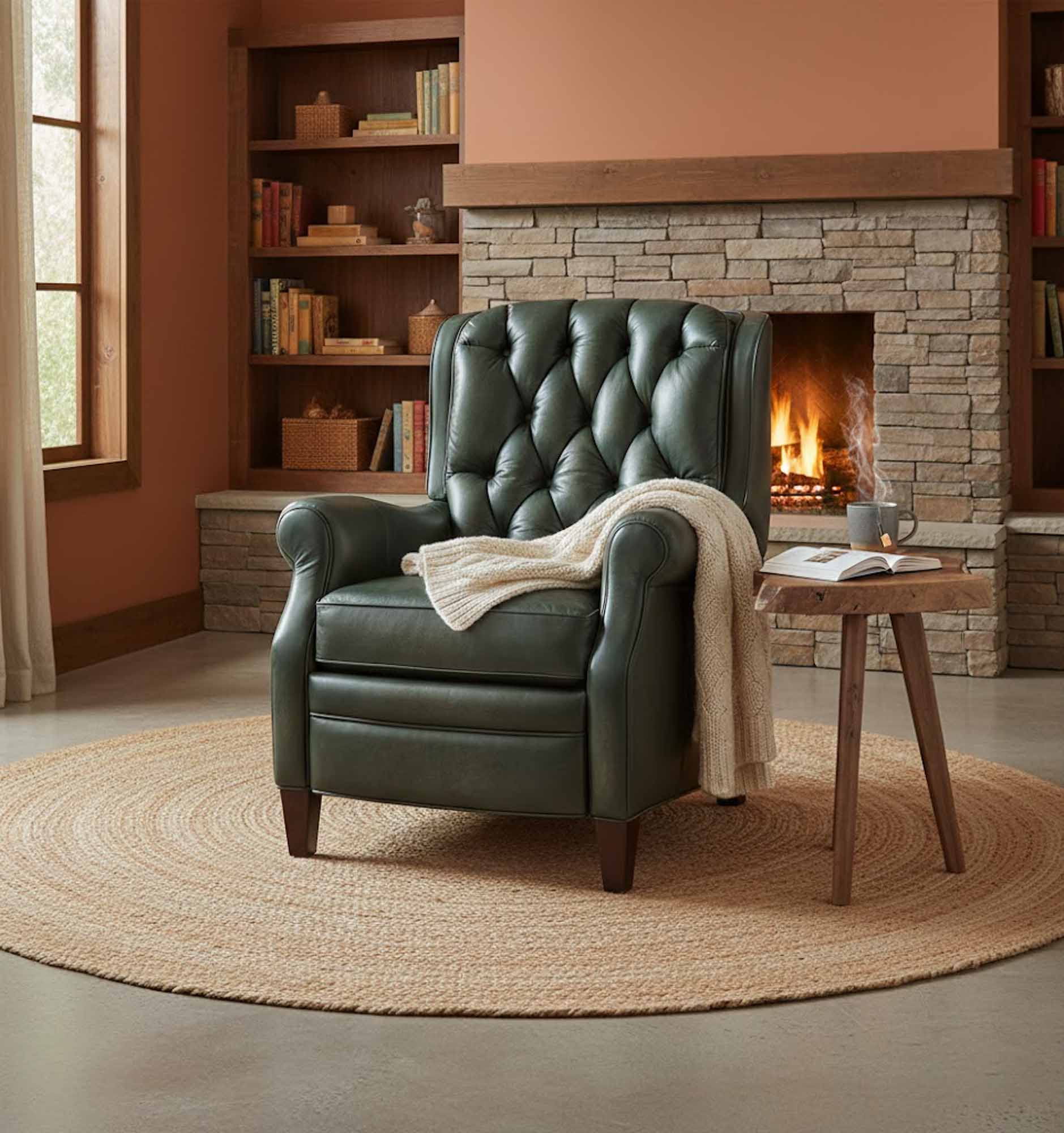Palmer Leather Recliner In Green - Image 4