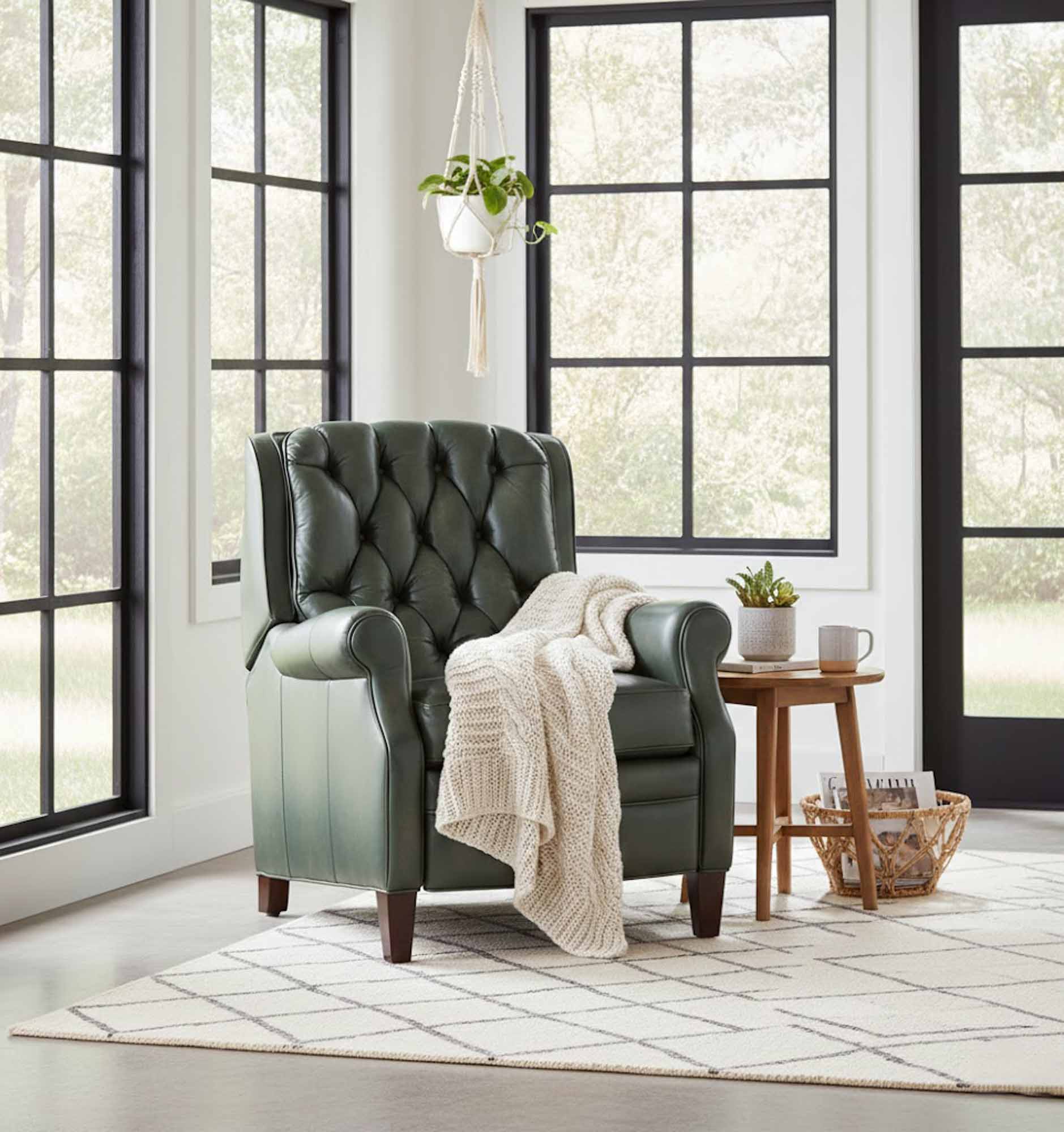 Palmer Leather Recliner In Green - Image 5