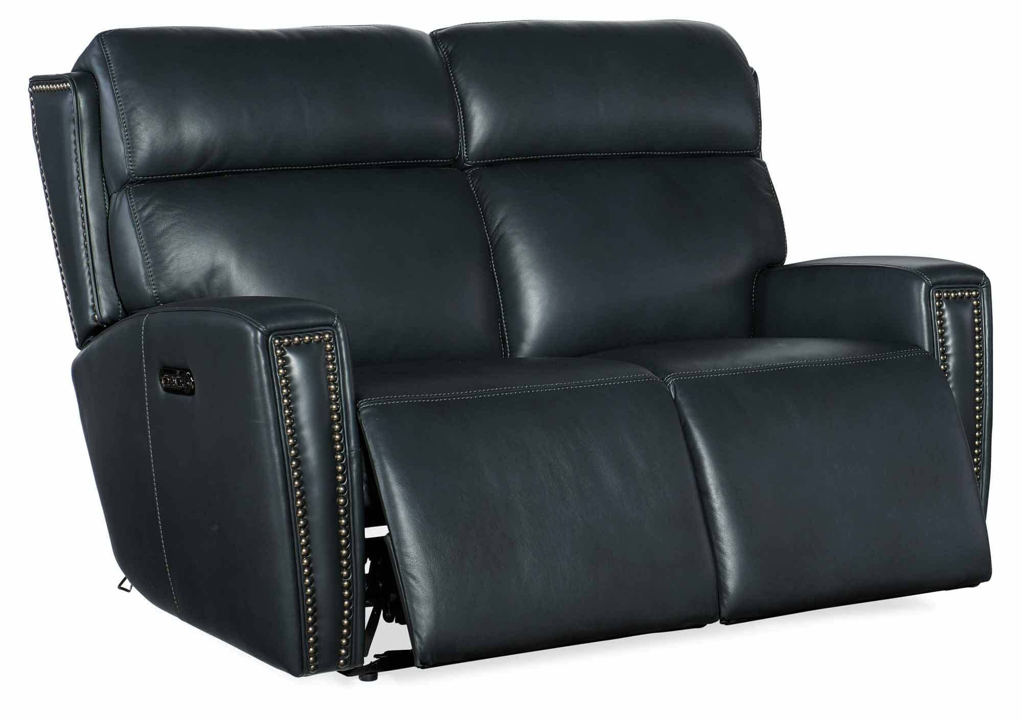 Ruthe Leather Zero Gravity Power Reclining Loveseat With Articulating Headrest In Blue - Image 4
